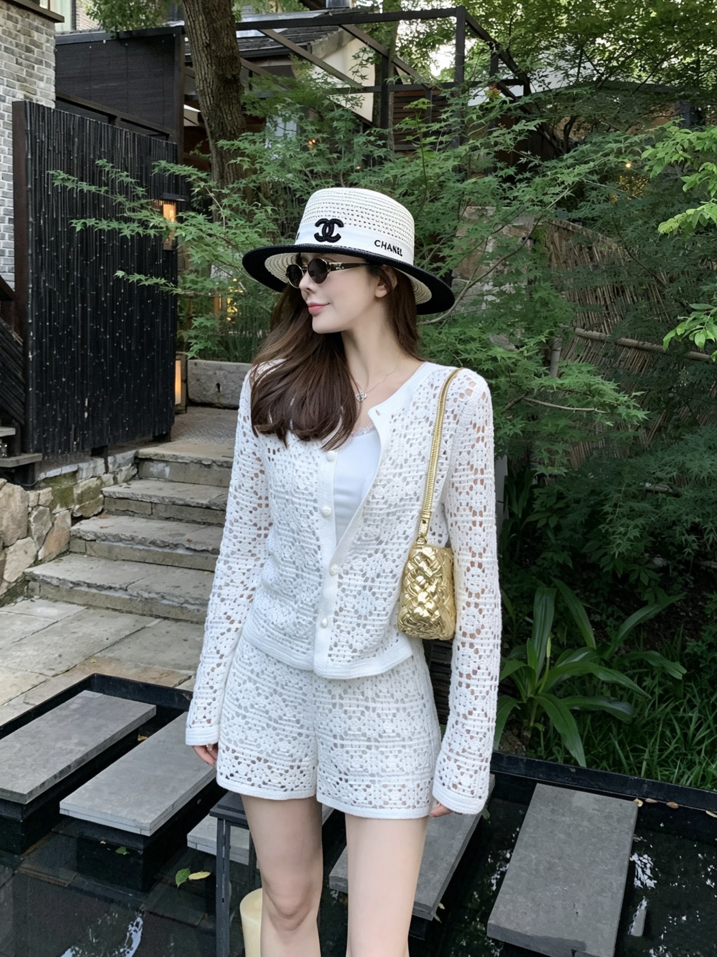 Cha香奈儿新款名媛风黑白拼色平顶草帽，夏季百搭！