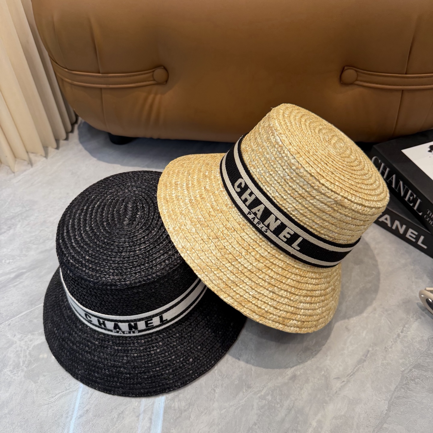 Chanel 香奈儿CHANEL 新款草帽女夏天然拉菲草法式遮阳帽度假大檐防晒太阳帽子