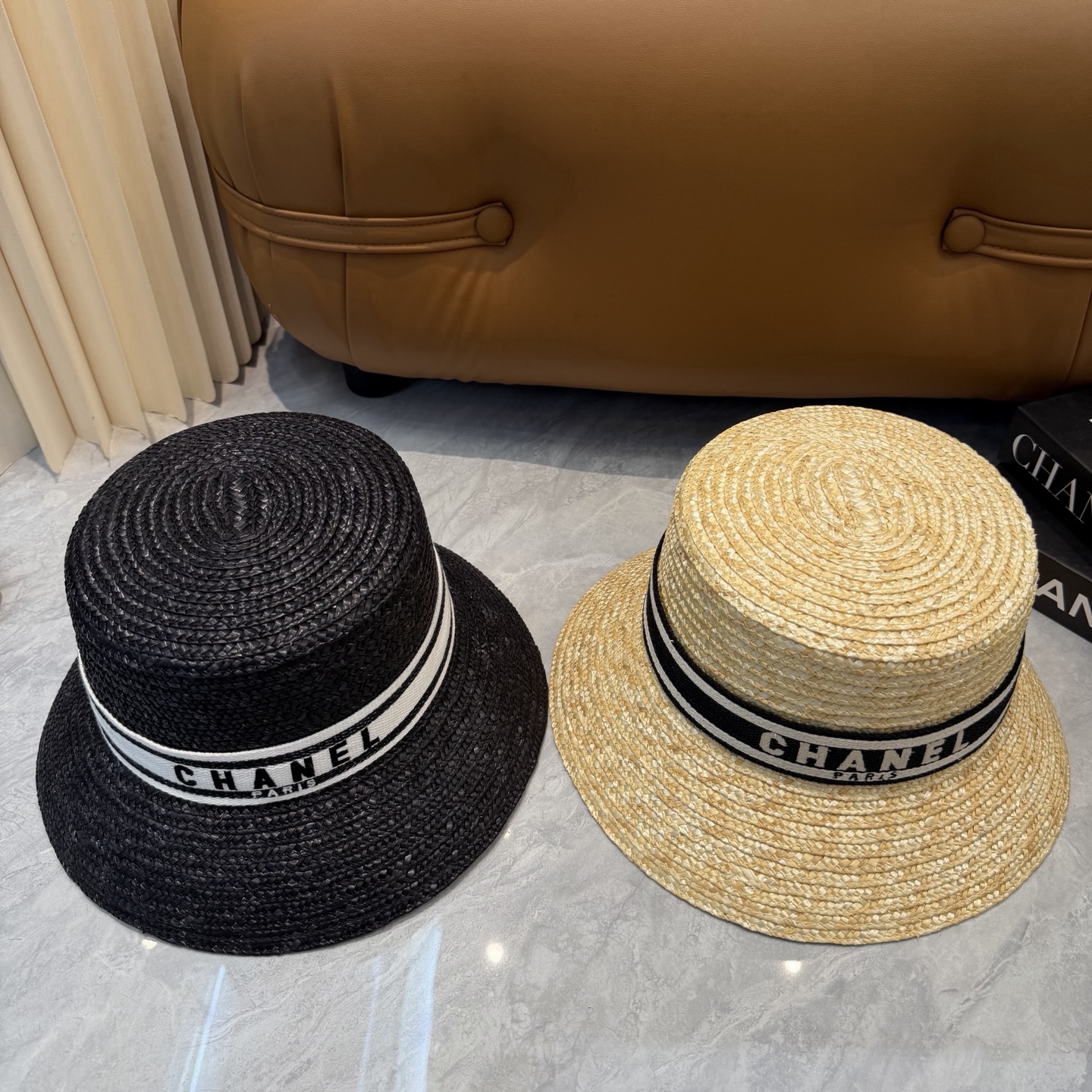 Chanel 香奈儿CHANEL 新款草帽女夏天然拉菲草法式遮阳帽度假大檐防晒太阳帽子