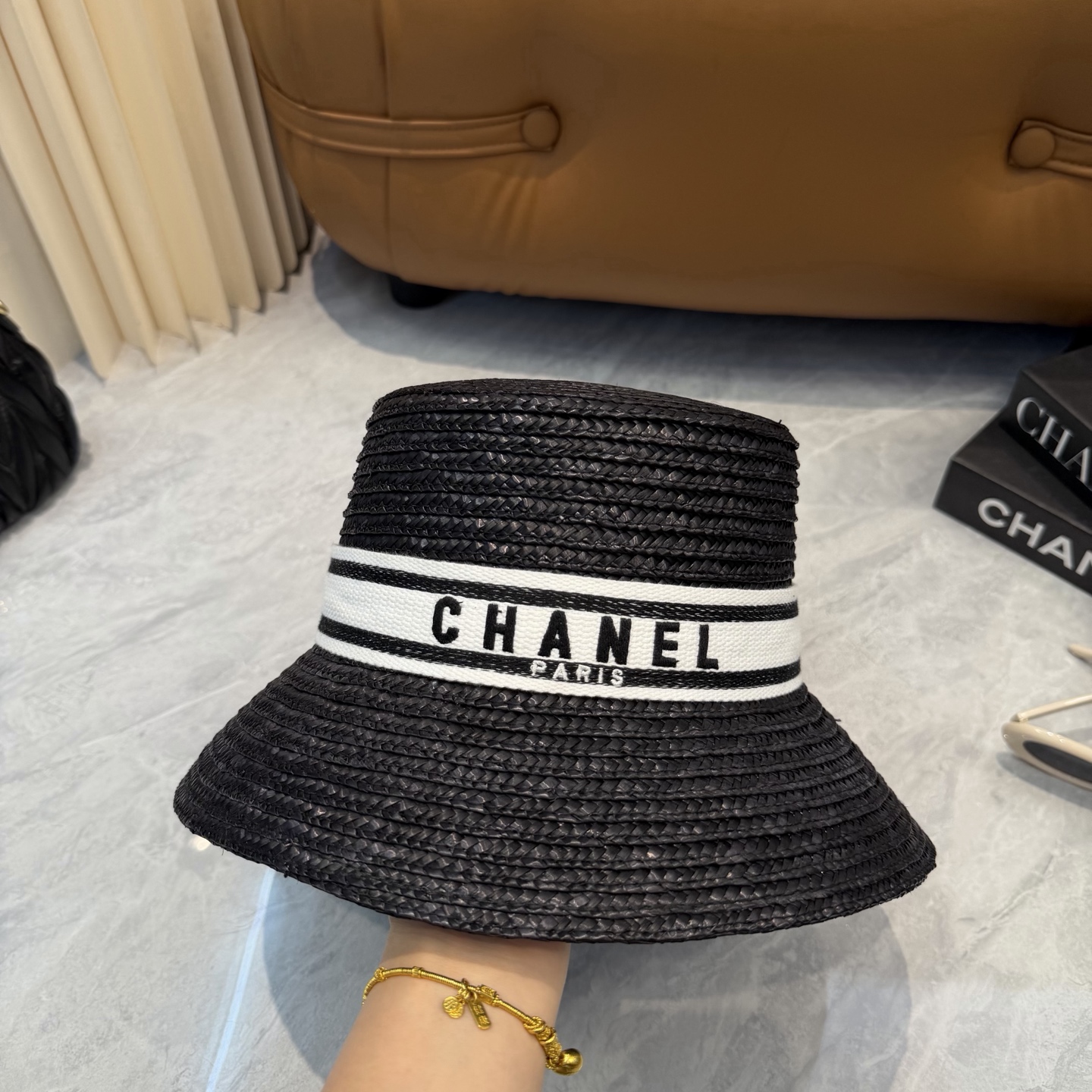 Chanel 香奈儿CHANEL 新款草帽女夏天然拉菲草法式遮阳帽度假大檐防晒太阳帽子