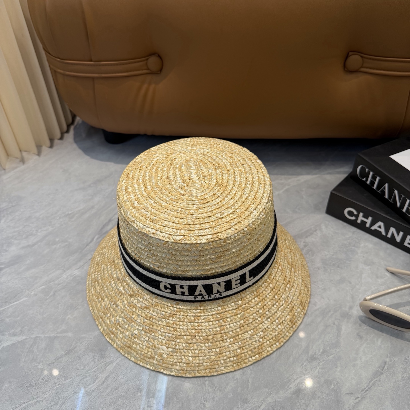 Chanel 香奈儿CHANEL 新款草帽女夏天然拉菲草法式遮阳帽度假大檐防晒太阳帽子