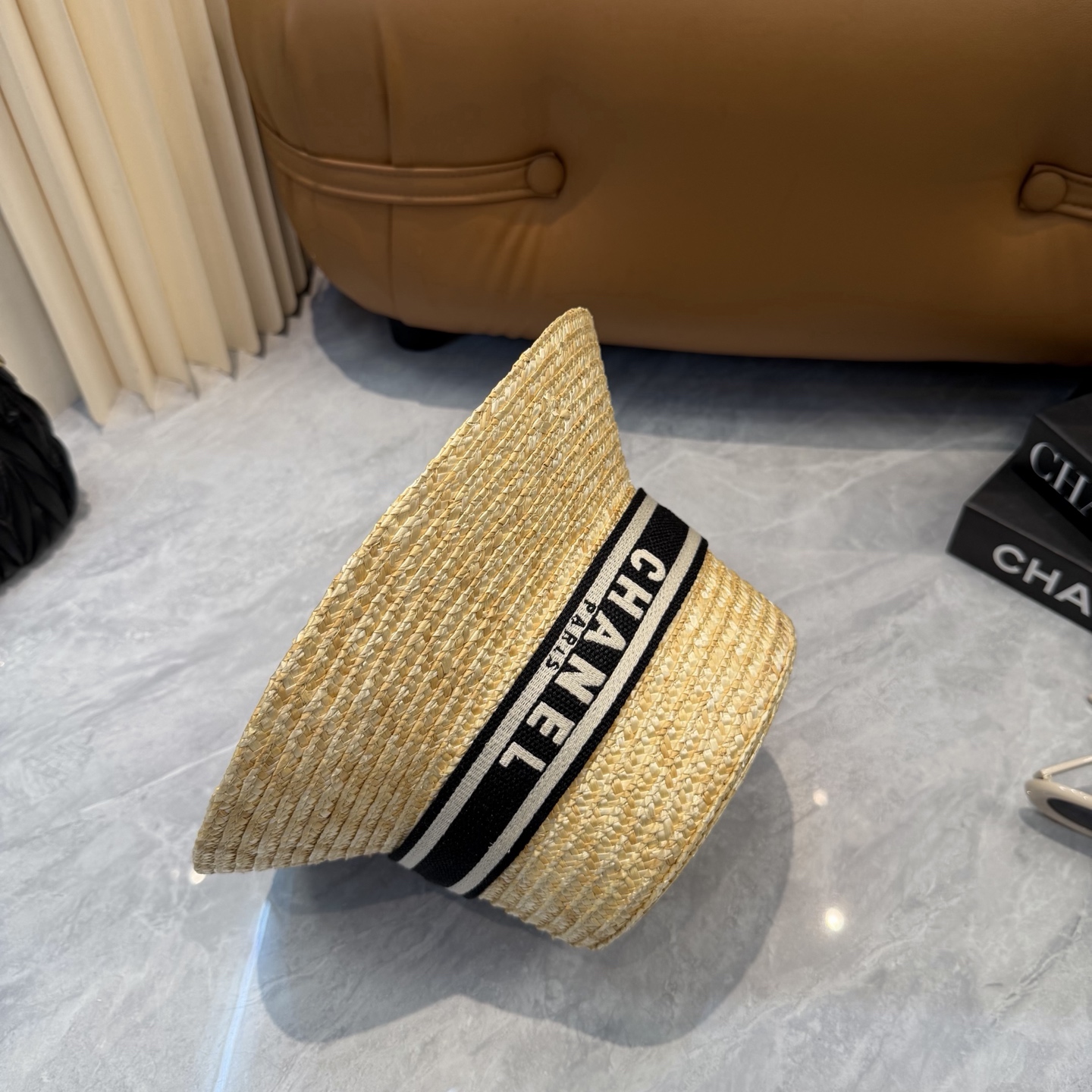 Chanel 香奈儿CHANEL 新款草帽女夏天然拉菲草法式遮阳帽度假大檐防晒太阳帽子