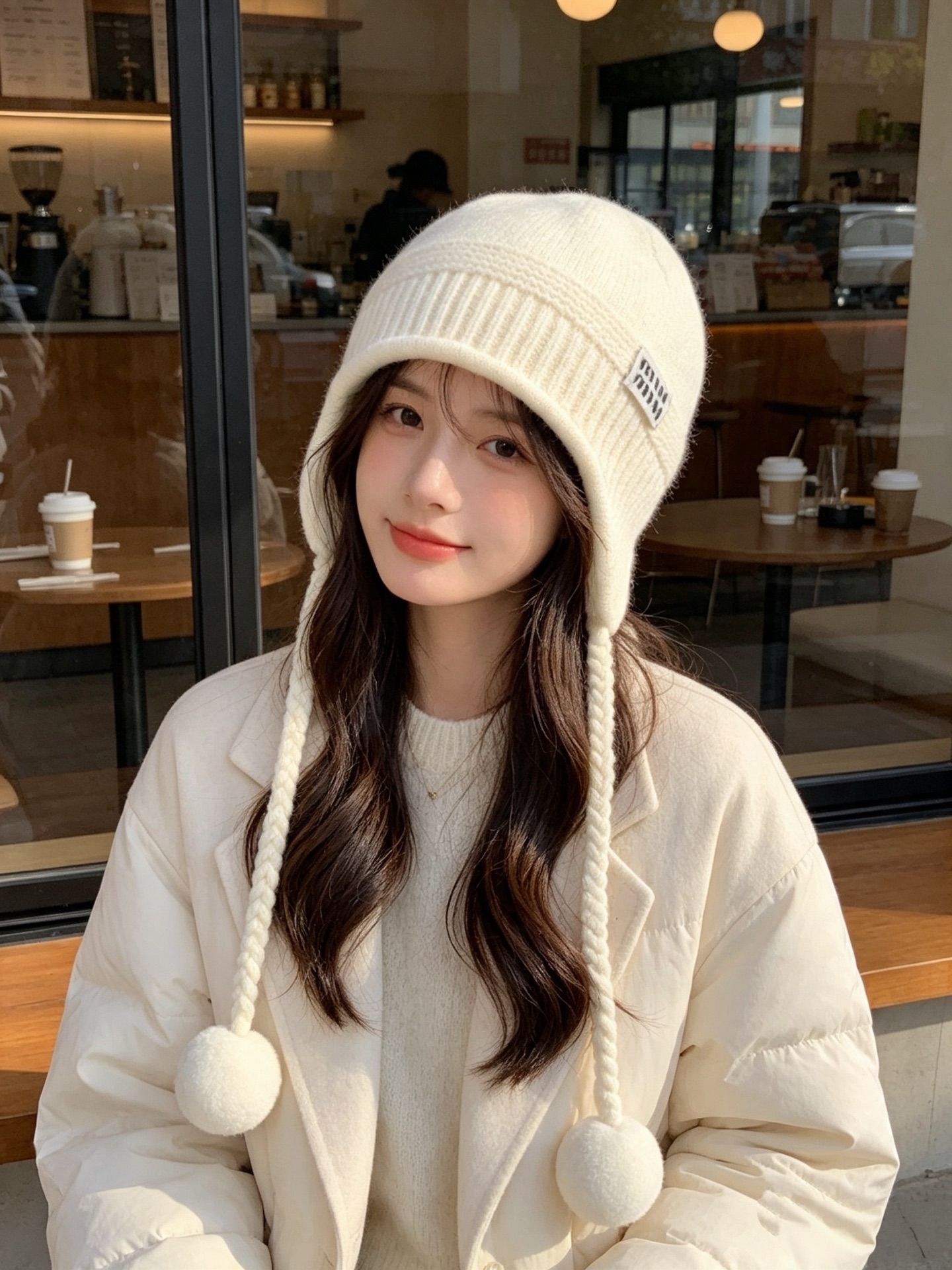 NO:950111,Miu Miu sweet girl ear protection knitted hat｜Full of winter atmosphere Who can resist the cute ear protection cold hat!  Soft and waxy dense knitted fabric, windproof and warm, your ears will no longer be afraid of freezing in winter. Iconic small cloth logo, simple and exquisite. Twist braided lace + large fur ball pendant, playful and age-reducing. The ear-protective version wraps the head and also modifies the face. Three colors are available: black, cool and sweet, gray, gentle, and milky white, soft and cute.  It goes well with coats, down jackets, and sweaters, and makes great photos, with a girly feel. Hats, straw hats, fisherman hats, baseball caps, hats, miumiu, espadrilles, sweaters, down jackets, hats19860909Miu Miu系甜妹护耳针织帽｜冬日氛围感拉满 谁能拒绝可可爱爱的护耳冷帽！ 软糯密实针织面料,防风保暖,冬天耳朵再也不怕冻 标志性布标小logo,简约精致 麻花编织系带+大大的毛球坠饰,俏皮减龄 护耳版型包裹头部,还很修饰脸型 三色可选黑色酷甜、灰色温柔、奶白软萌 搭配大衣、羽绒服、毛衣都超适配,拍照巨出片,少女感直接拿捏.帽子草帽渔夫帽棒球帽,帽子,miumiu,espadrilles,sweaters,down jacket,hats,hat