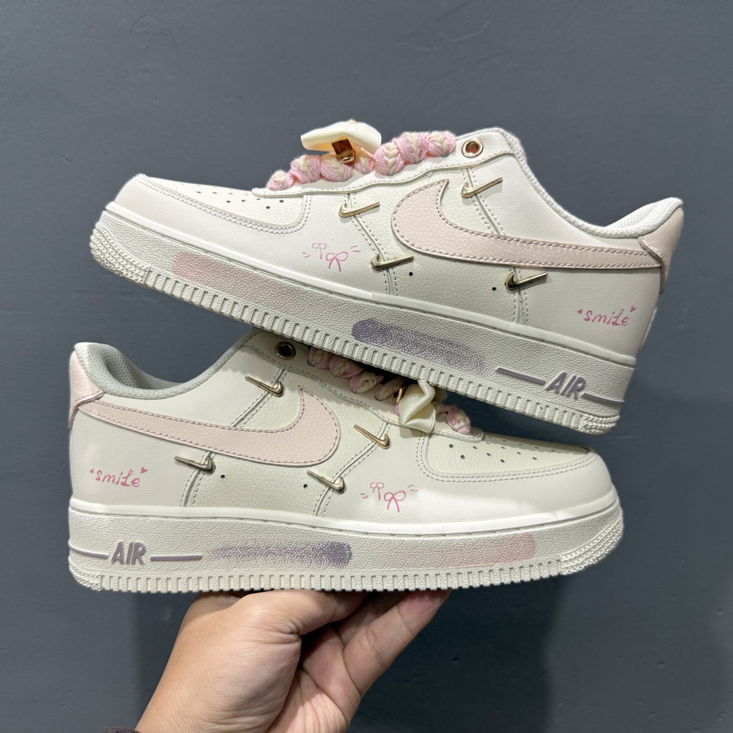 Nike Air Force 1 Low 07 蝴蝶结 少女感 白粉四金铁钩 FC1122-333
