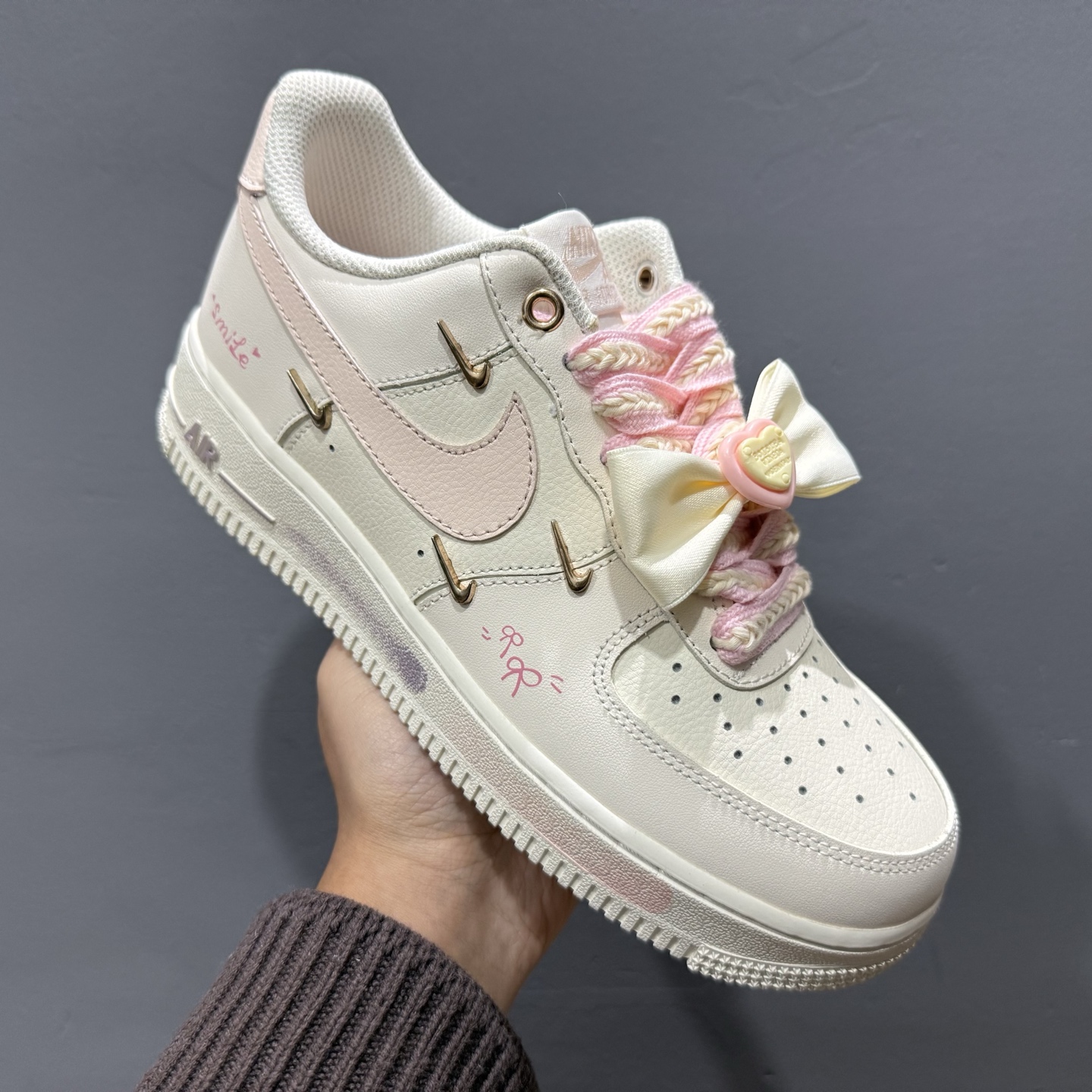 Nike Air Force 1 Low 07 蝴蝶结 少女感 白粉四金铁钩 FC1122-333