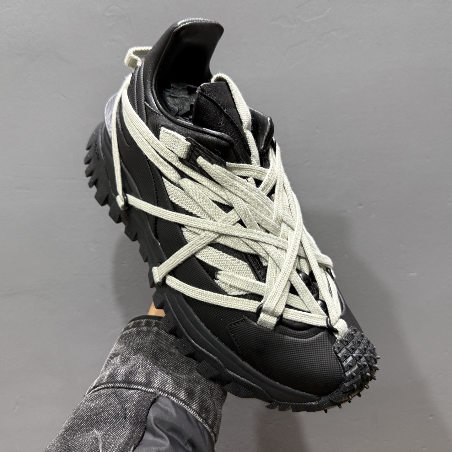 550 RICK OWENS x Moncler盟可睐 Trailgrip 联名款 牛皮 圆头系带 低帮 生活休闲鞋