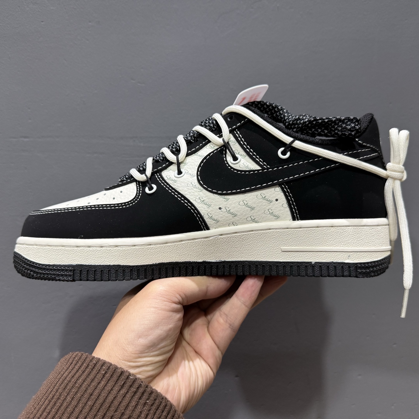 Nk Air Force 1'07 Low 斯图西联名 黑白英文抽绳 空军一号低帮休闲板鞋 SJ1198-108