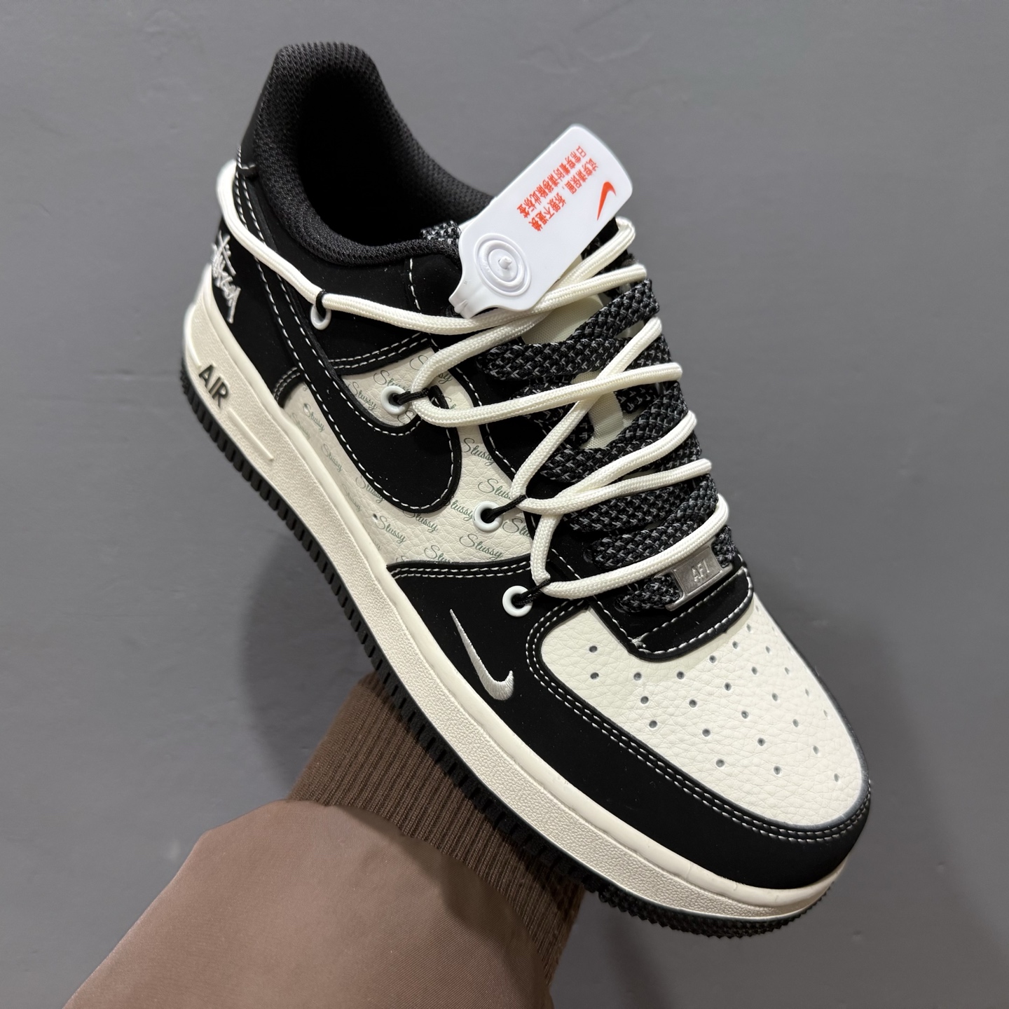 Nk Air Force 1'07 Low 斯图西联名 黑白英文抽绳 空军一号低帮休闲板鞋 SJ1198-108