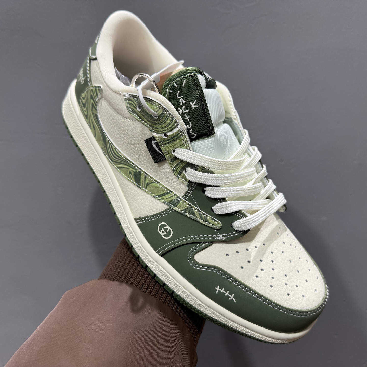 Travis Scott x Fragment Design x Air Jordan 1 Low SP AJ1 乔1古驰联名 波纹米绿 低帮文化休闲板鞋 XS2024-004