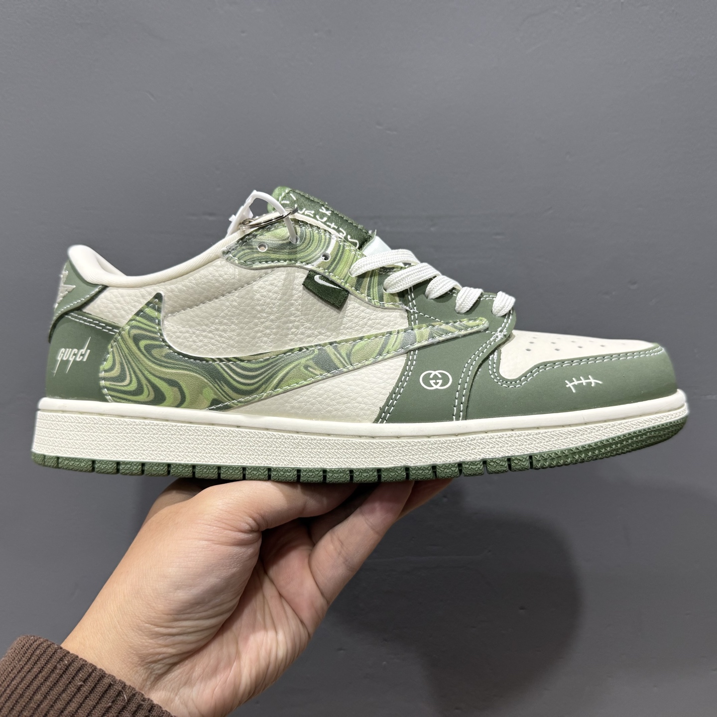 Travis Scott x Fragment Design x Air Jordan 1 Low SP AJ1 乔1古驰联名 波纹米绿 低帮文化休闲板鞋 XS2024-004