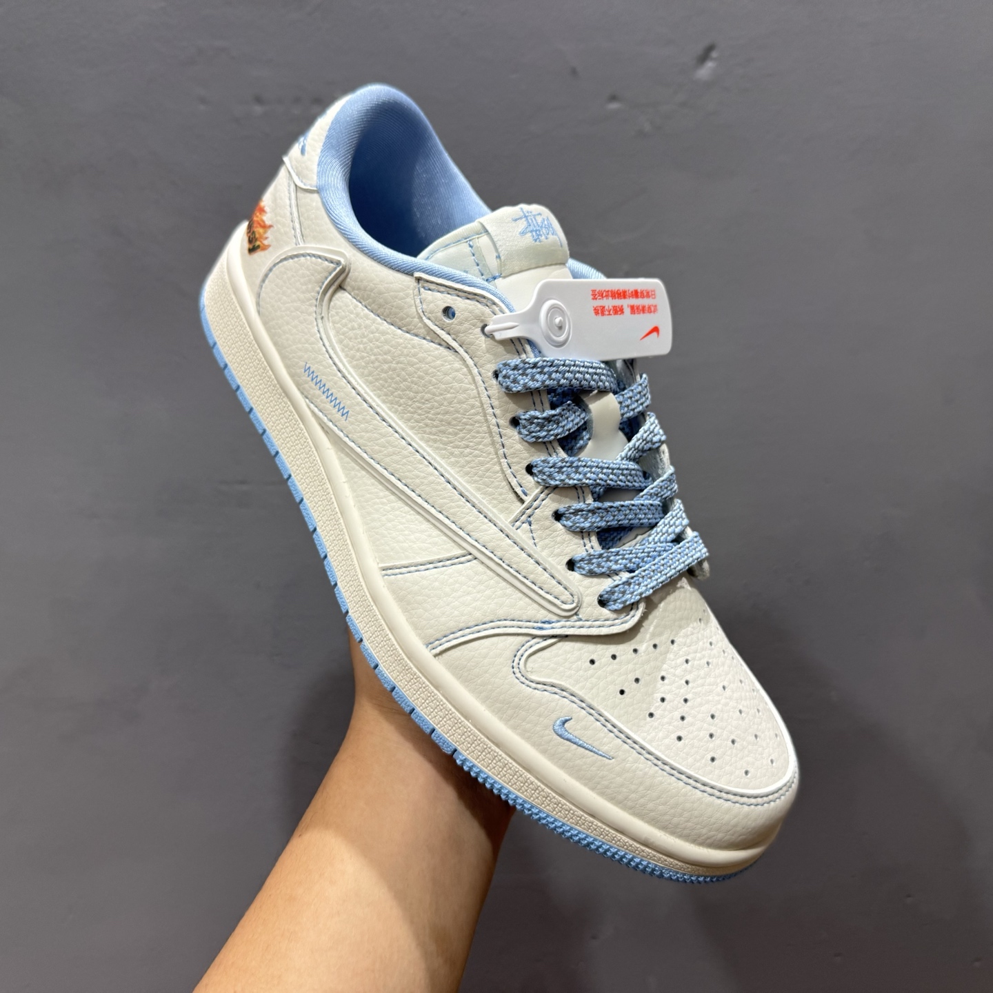 XC版 Travis Scott x Fragment Design x Air Jordan 1 Low SP AJ1 乔1 斯图西联名 米蓝火焰 低帮文化休闲板鞋 ZH2598-229