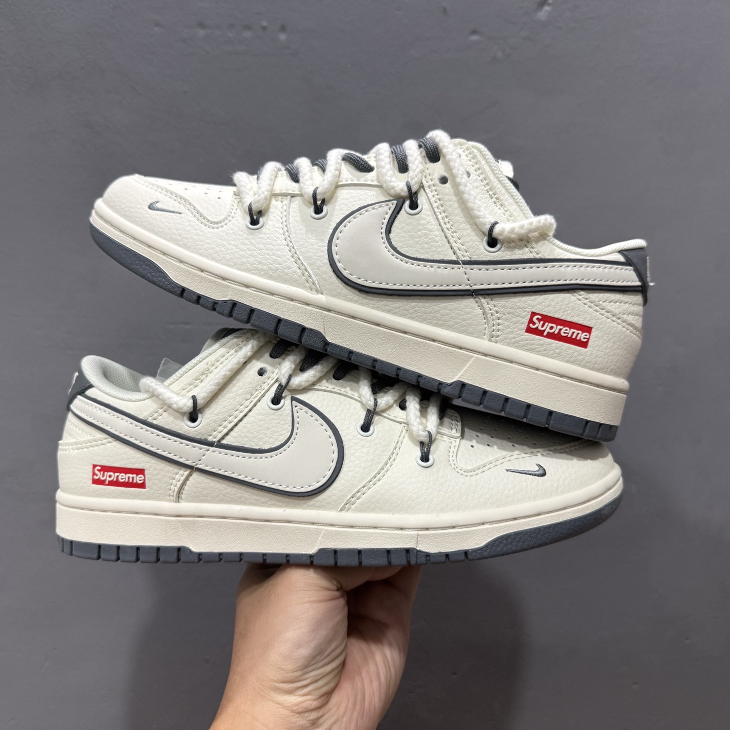 Nike SB Dunk Low Sup系列 绑带米白白勾 周年高端定制 低帮休闲板鞋 YX5066-258