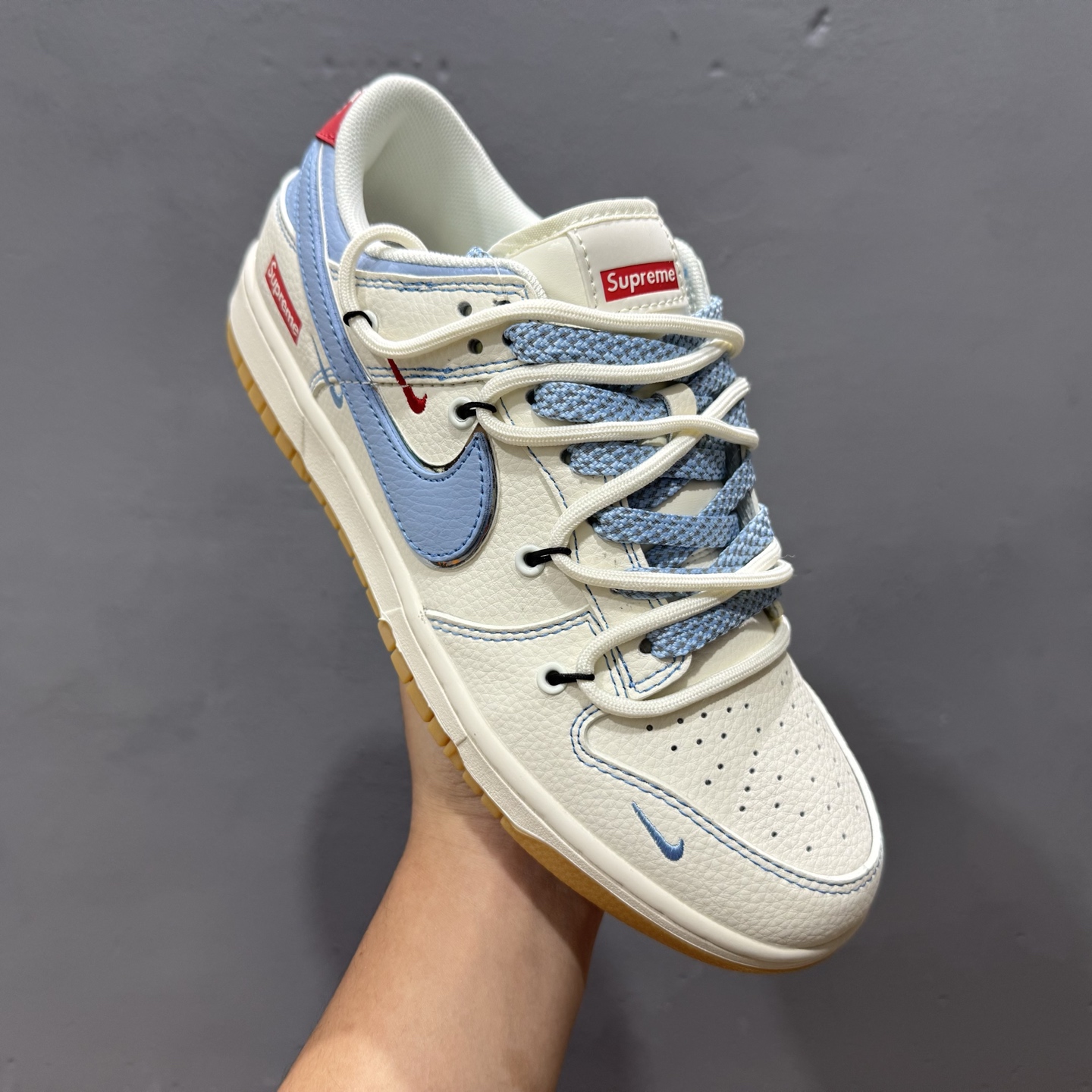 Nike SB Dunk Low Sup系列 绑带米白蓝勾 周年高端定制 低帮休闲板鞋 FC1688-216