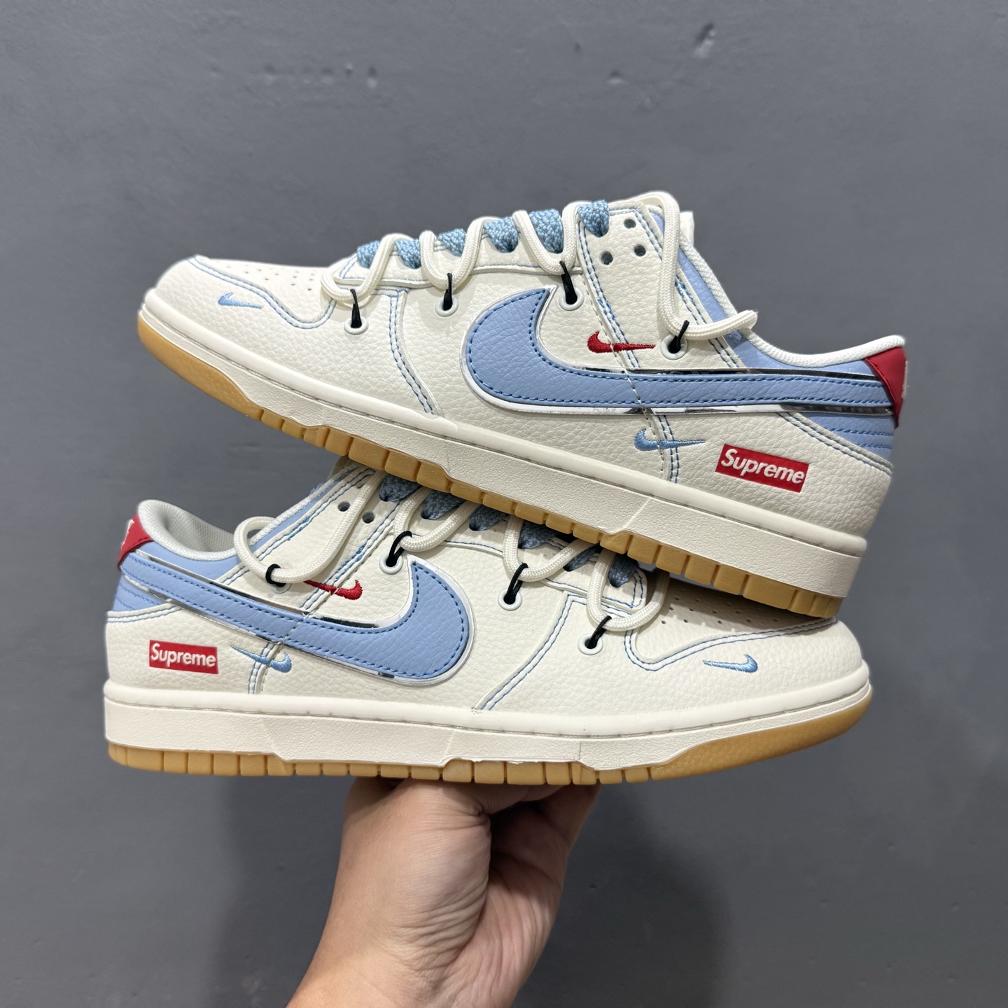 Nike SB Dunk Low Sup系列 绑带米白蓝勾 周年高端定制 低帮休闲板鞋 FC1688-216