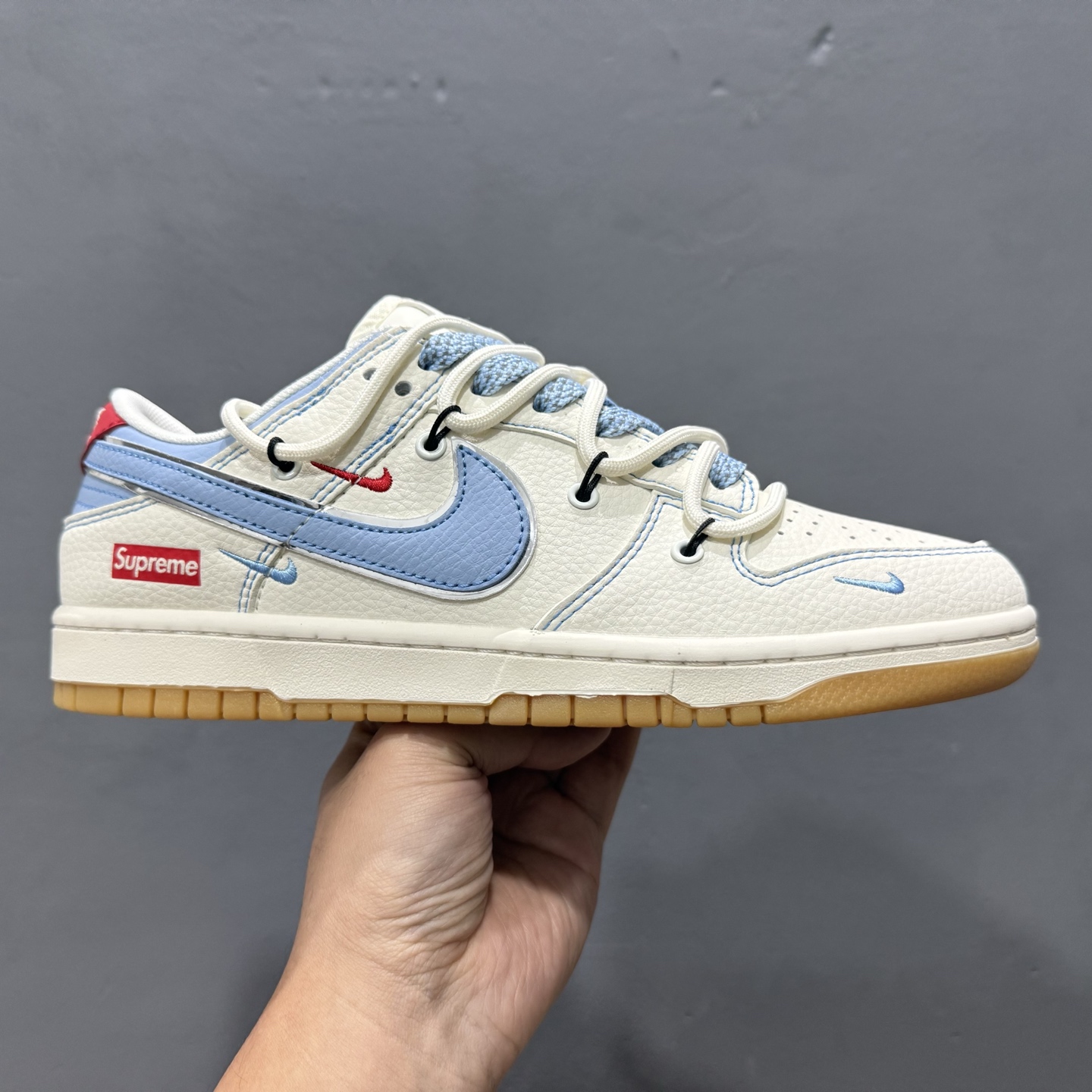 Nike SB Dunk Low Sup系列 绑带米白蓝勾 周年高端定制 低帮休闲板鞋 FC1688-216