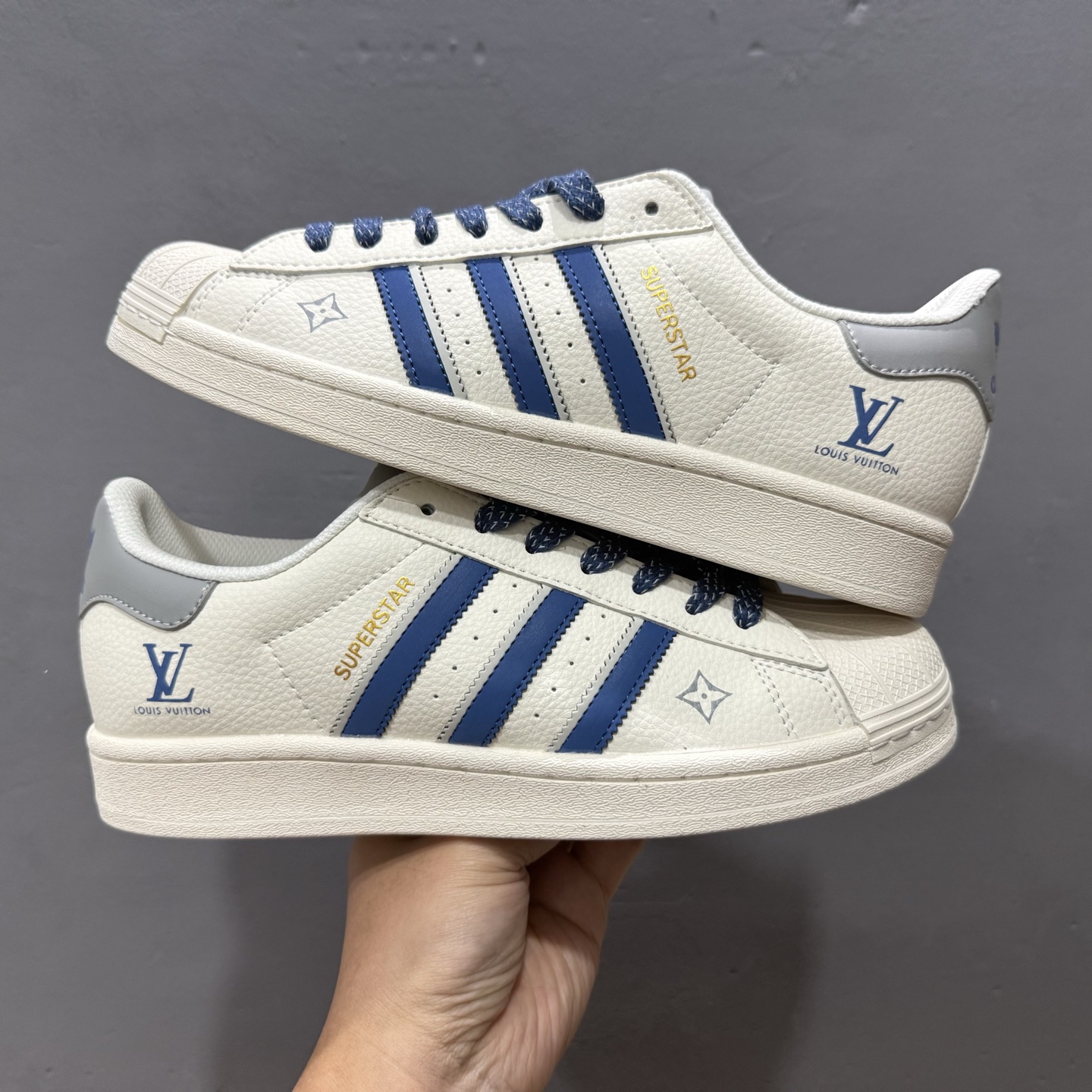＃纯原 CLOT x AD Originals Superstar “金标” 贝壳头LV限定 贴合柔软皮料米白蓝金经典配色 SD6806