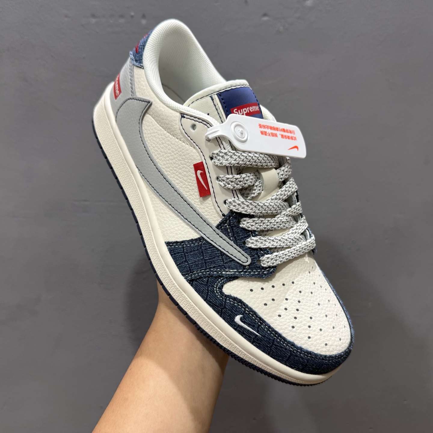 Supreme x Travis Scott x Fragment Design x Air Jordan 1 Low 灰蓝牛仔 JJ2508-565