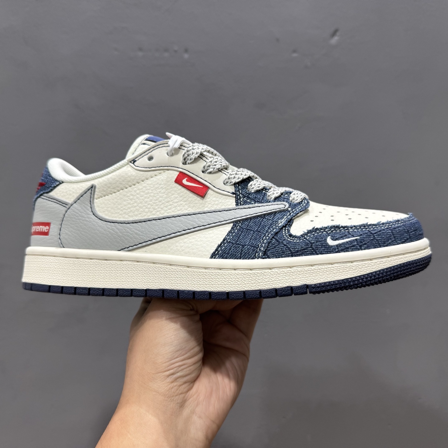 Supreme x Travis Scott x Fragment Design x Air Jordan 1 Low 灰蓝牛仔 JJ2508-565