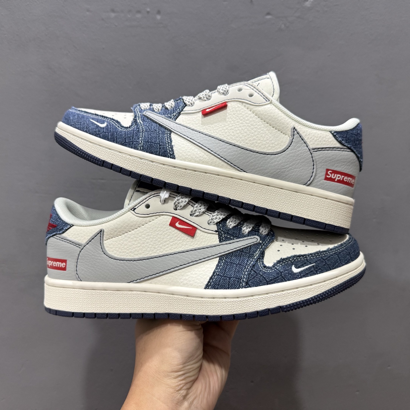 Supreme x Travis Scott x Fragment Design x Air Jordan 1 Low 灰蓝牛仔 JJ2508-565
