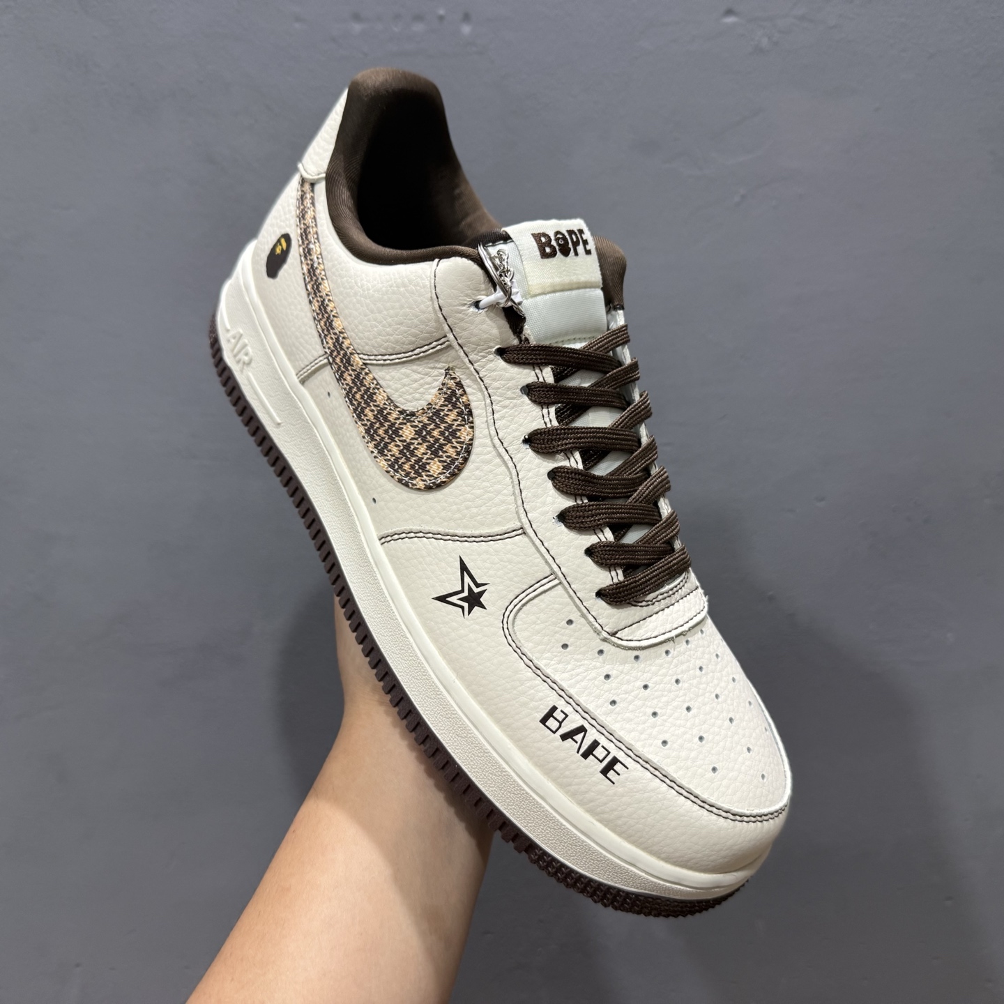 Nike Air Force 1'07 Low Bape联名 米棕花格 空军一号低帮休闲板鞋 DF0188-052