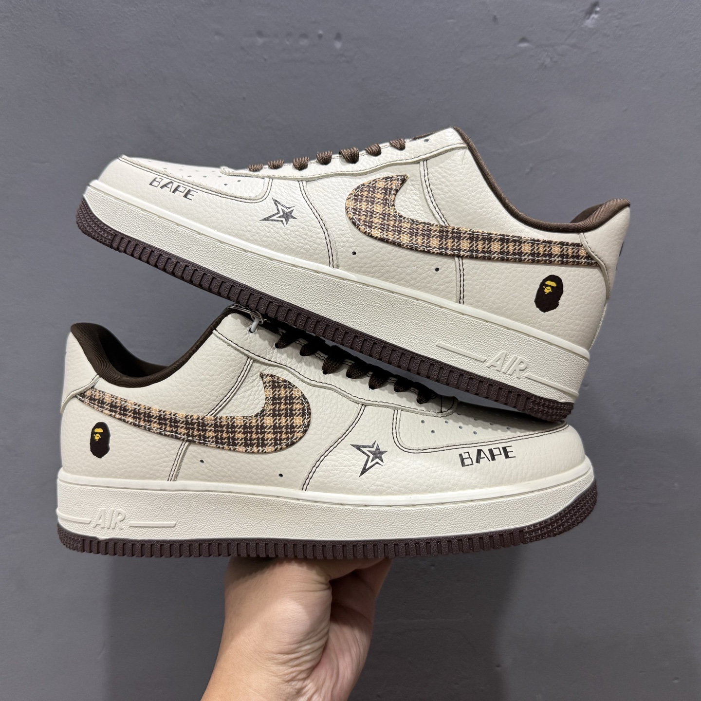 Nike Air Force 1'07 Low Bape联名 米棕花格 空军一号低帮休闲板鞋 DF0188-052