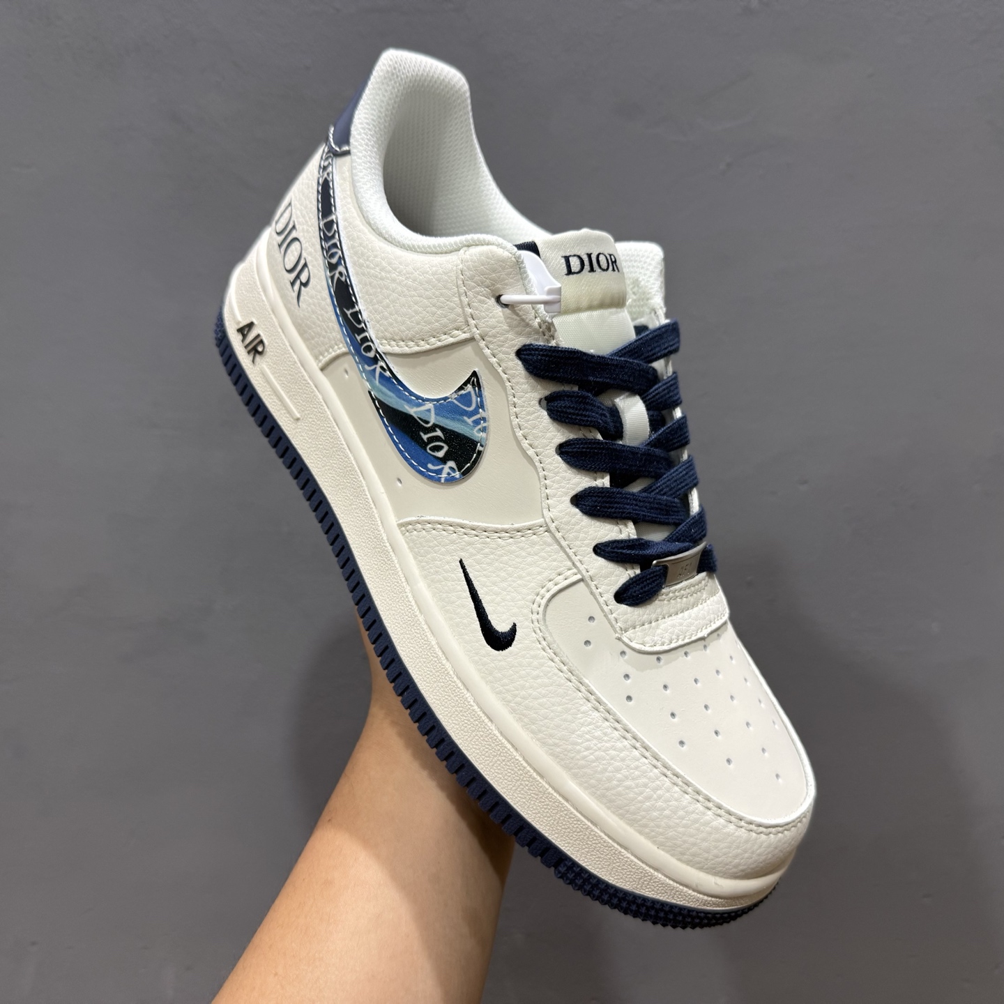 独家实拍Nike Air Force 1‘07 Low Bape联名 米浅深蓝勾 空军一号低帮休闲板鞋 XS1958-554