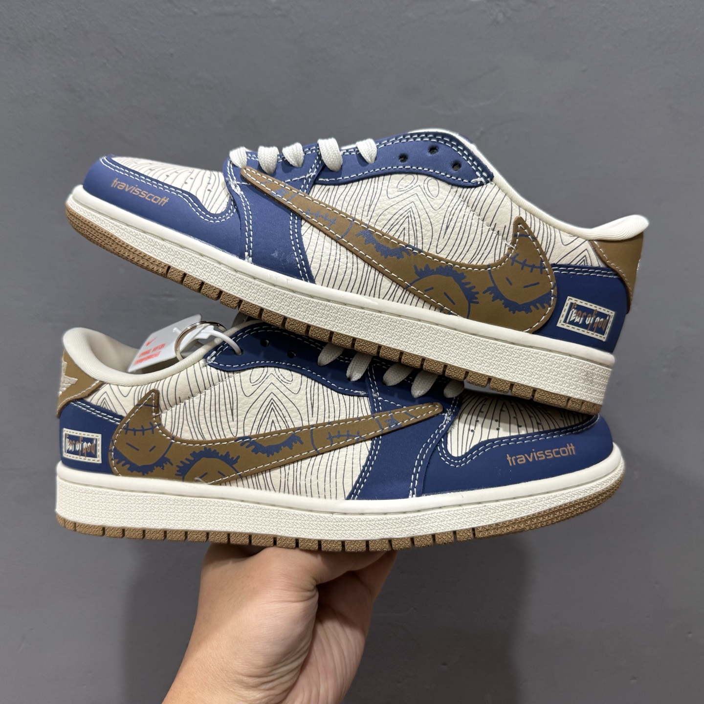 XC版 Travis Scott x Fragment Design x Air Jordan 1 Low SP AJ1 FOG联名 波纹鬼脸 低帮文化休闲板鞋 XS2024-007