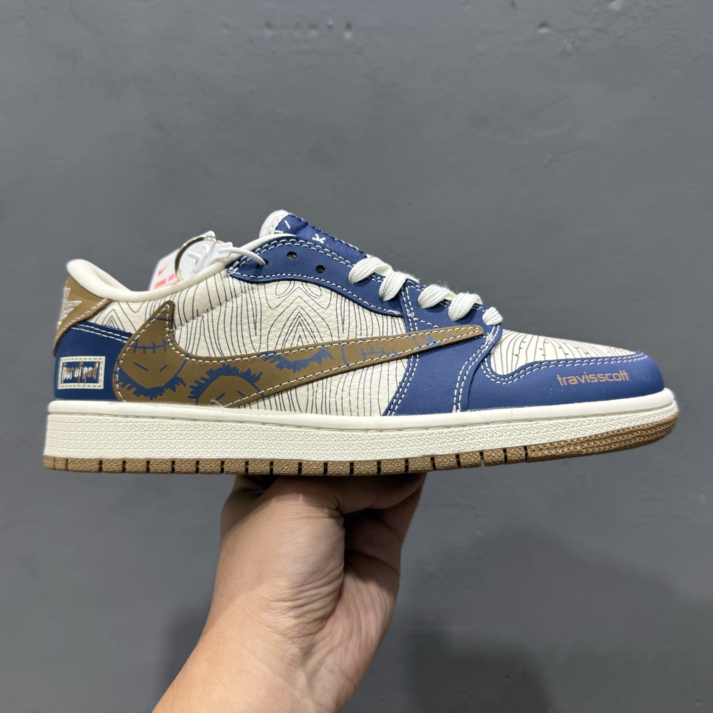 XC版 Travis Scott x Fragment Design x Air Jordan 1 Low SP AJ1 FOG联名 波纹鬼脸 低帮文化休闲板鞋 XS2024-007
