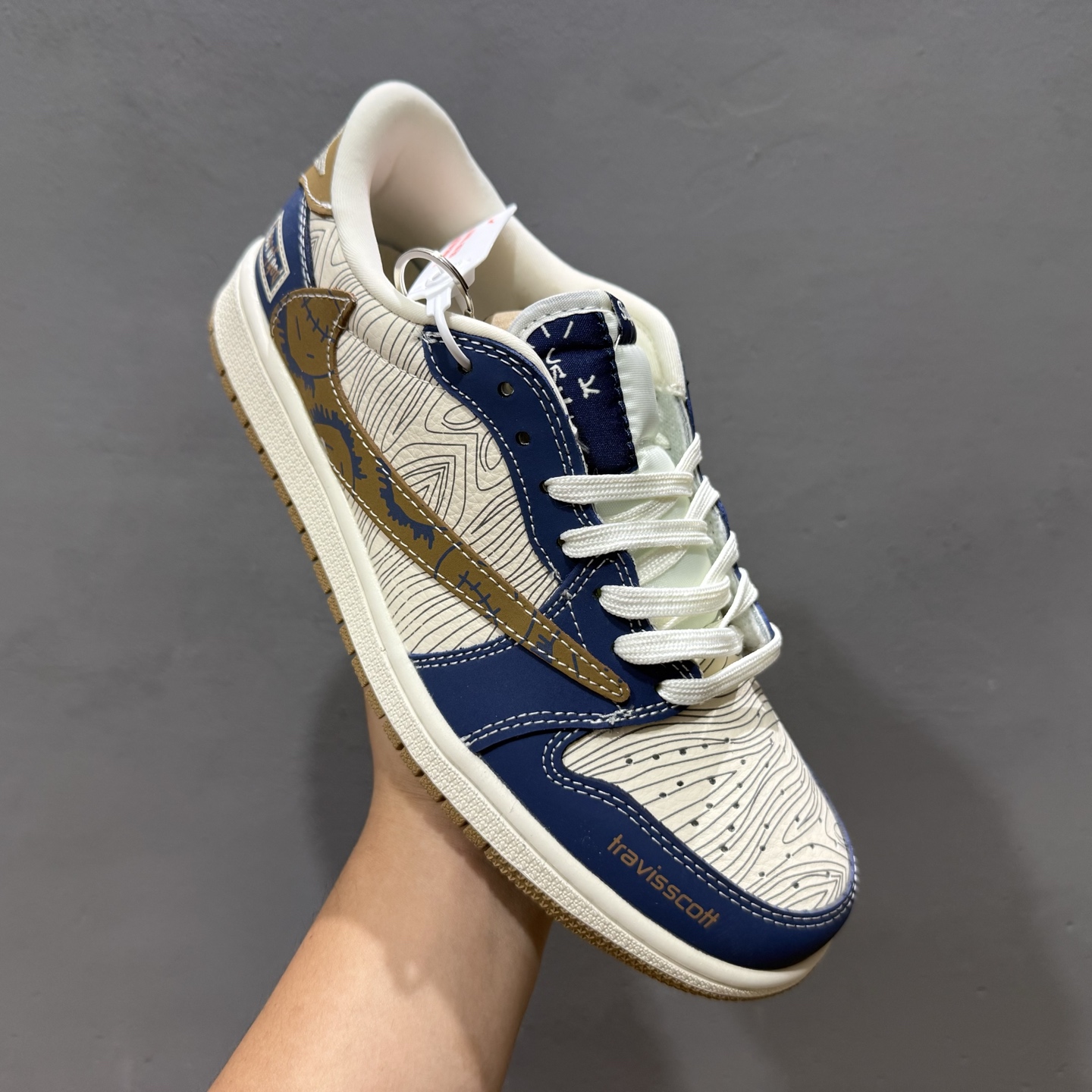 XC版 Travis Scott x Fragment Design x Air Jordan 1 Low SP AJ1 FOG联名 波纹鬼脸 低帮文化休闲板鞋 XS2024-007