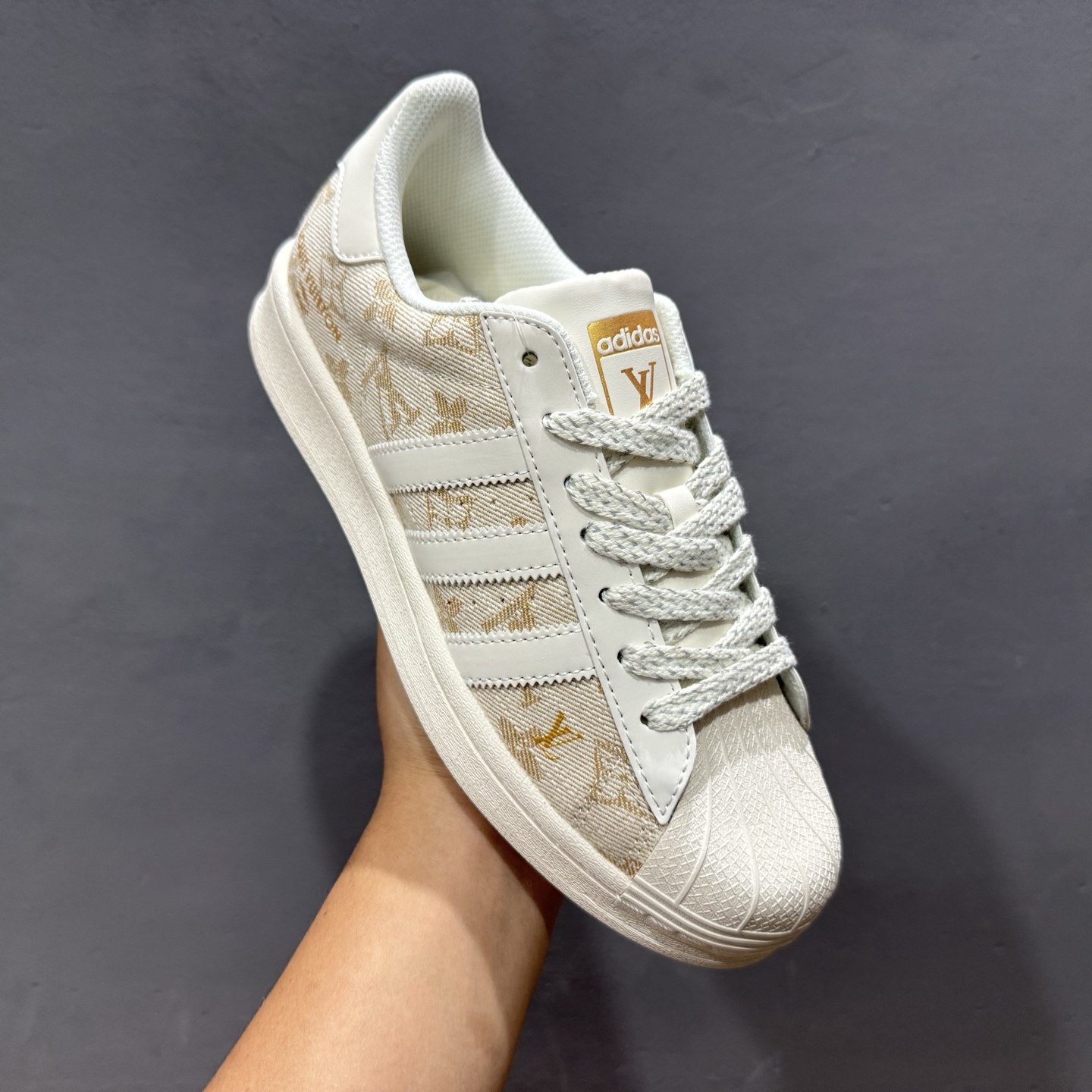 ＃纯原 CLOT x AD Originals Superstar “金标” #贝壳头LV联名限定 贴合柔软皮料米黄白经典配色