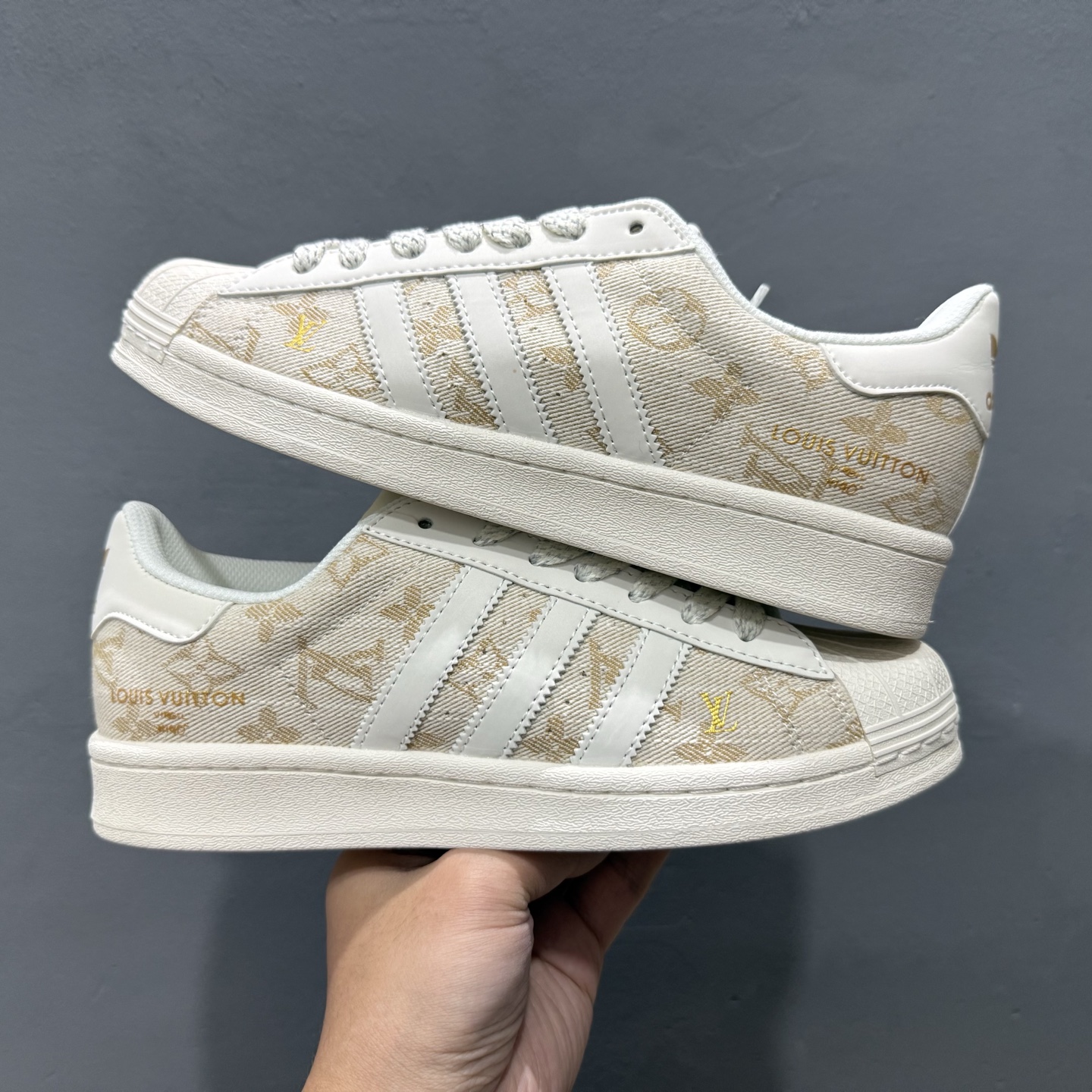 ＃纯原 CLOT x AD Originals Superstar “金标” #贝壳头LV联名限定 贴合柔软皮料米黄白经典配色