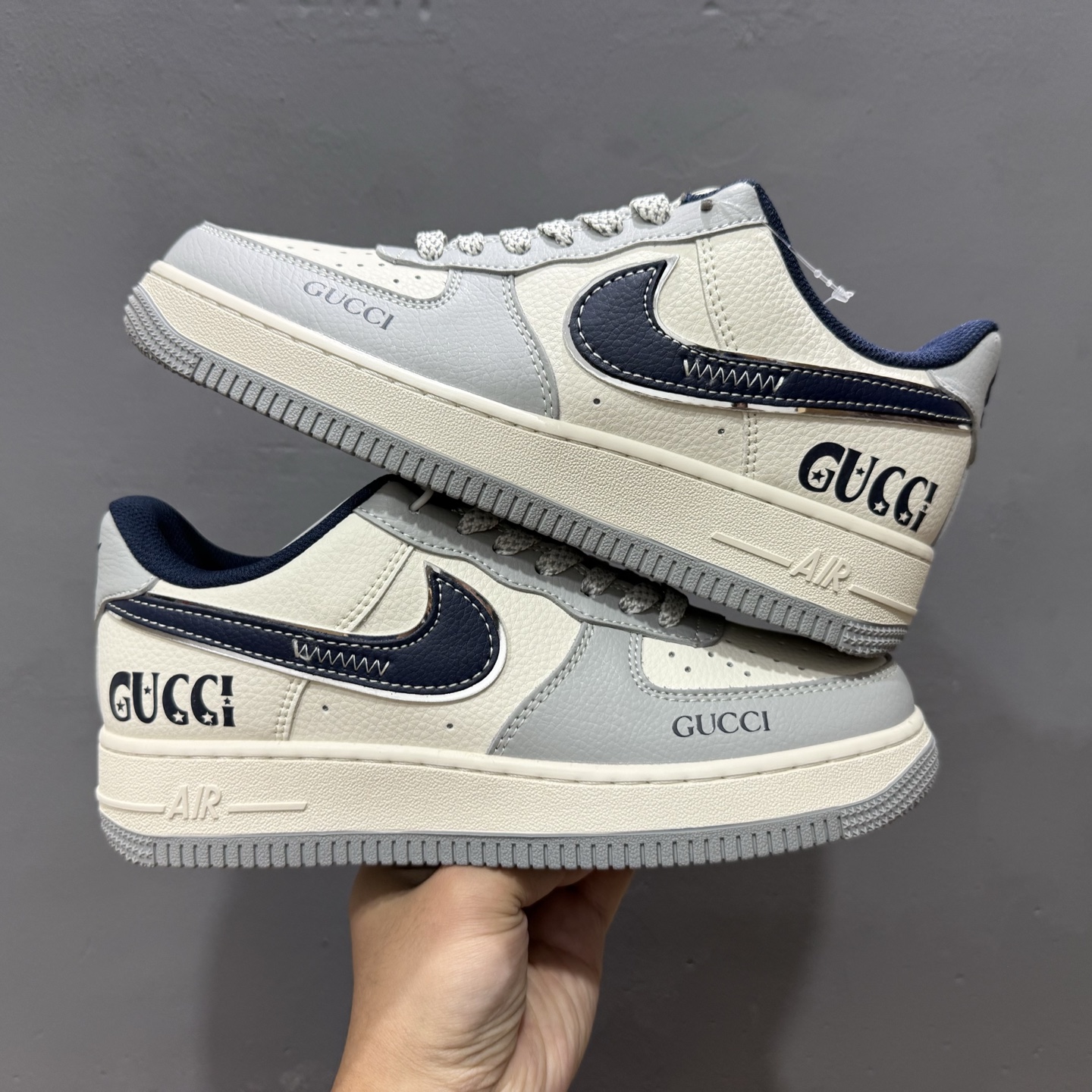 独家实拍Nike Air Force 1‘07 Low 古驰联名 灰蓝勾 空军一号低帮休闲板鞋 XS1958-543