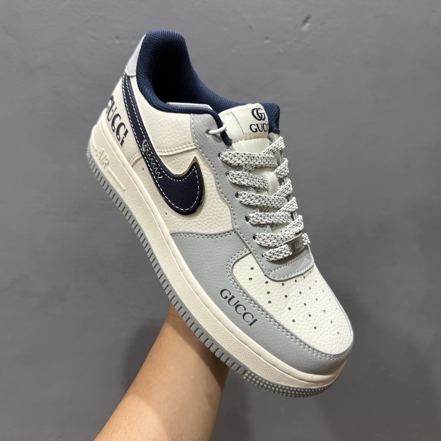 独家实拍Nike Air Force 1‘07 Low 古驰联名 灰蓝勾 空军一号低帮休闲板鞋 XS1958-543
