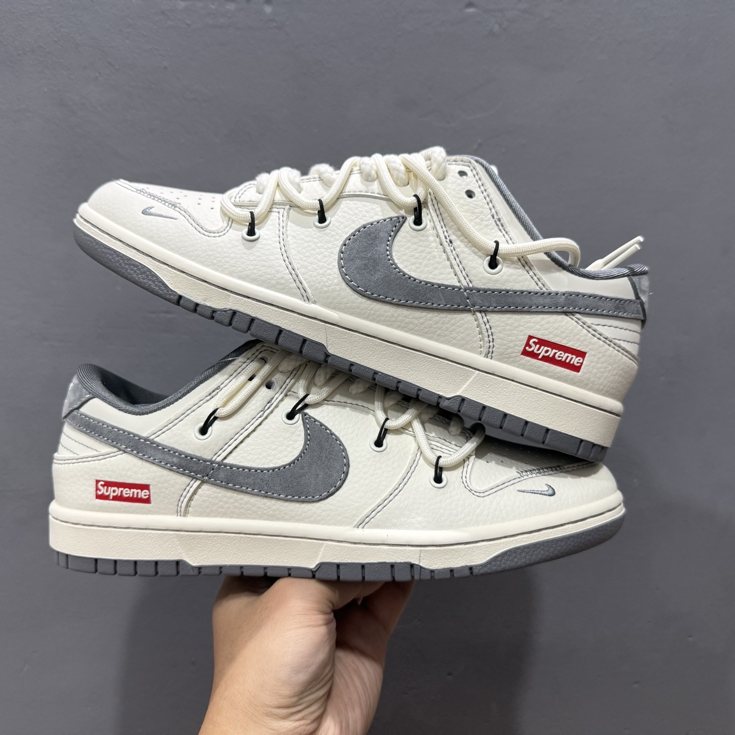 Nike SB Dunk Low Sup系列 绑带米白灰勾 周年高端定制 低帮休闲板鞋 YX5066-281