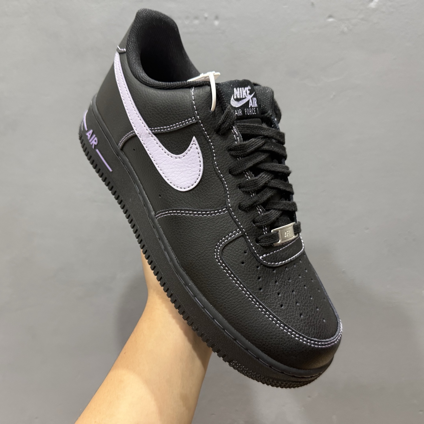 Nike Air Force 1'07 Low 全黑紫勾 空军一号低帮休闲板鞋 HQ2037-001
