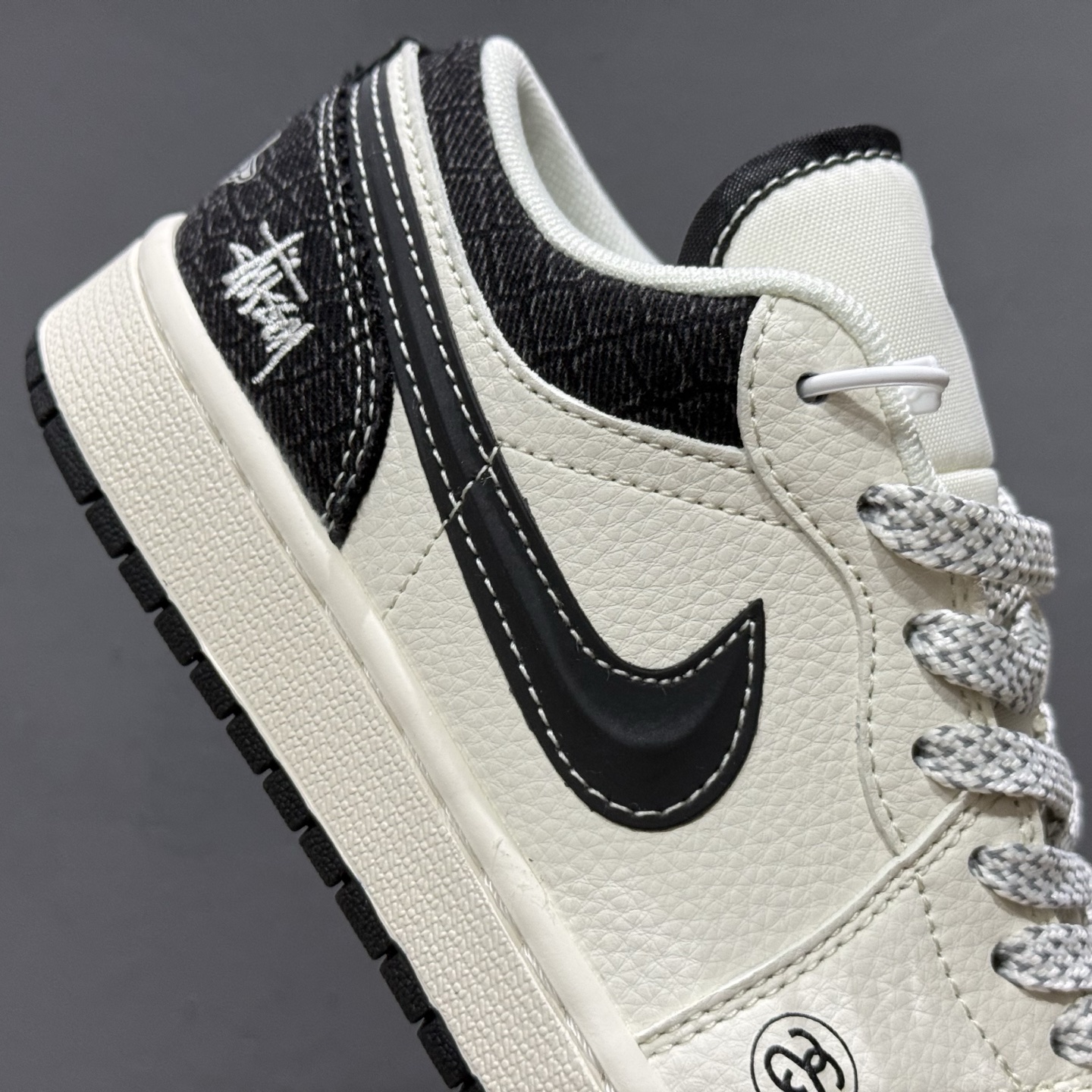 Air Jordan 1 Low AJ1 乔1 斯图西 米黑帆布 高端定制 低帮复古篮球鞋 XS6086-561