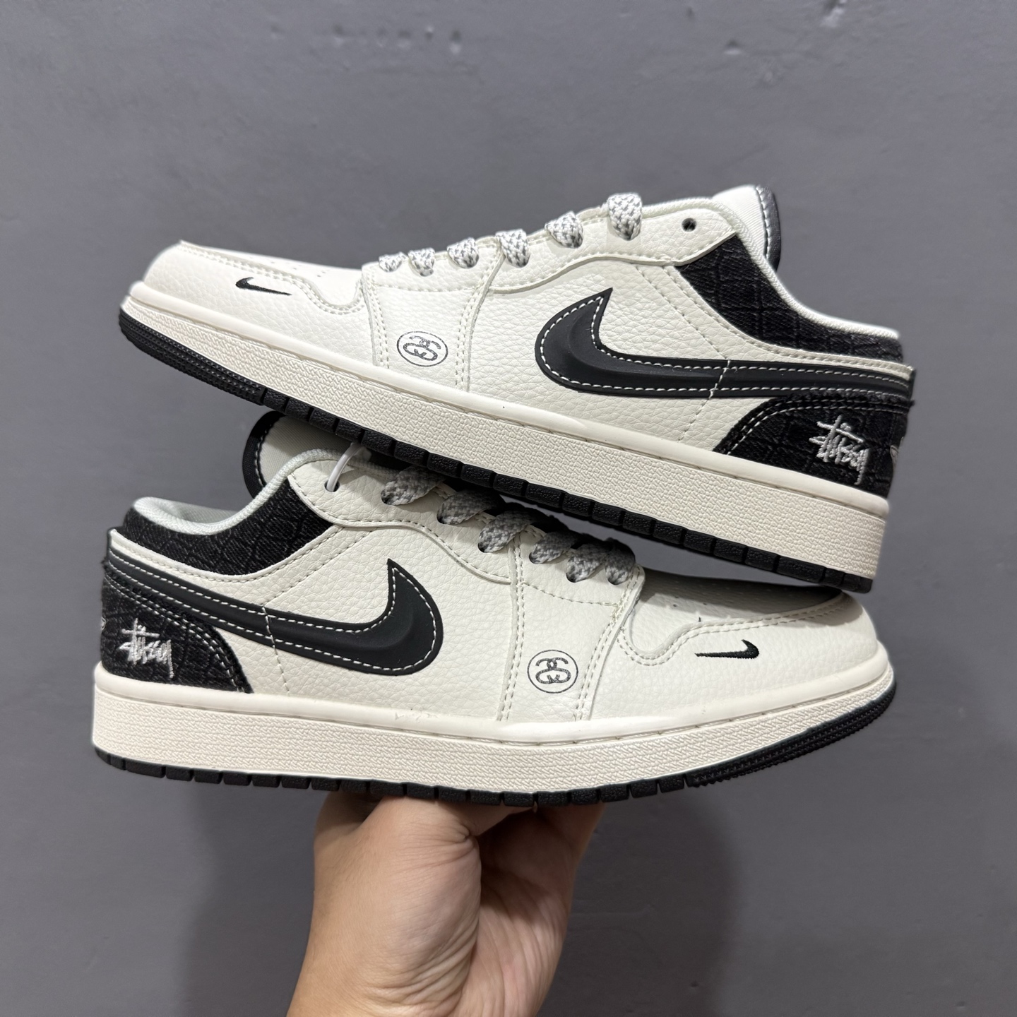 Air Jordan 1 Low AJ1 乔1 斯图西 米黑帆布 高端定制 低帮复古篮球鞋 XS6086-561