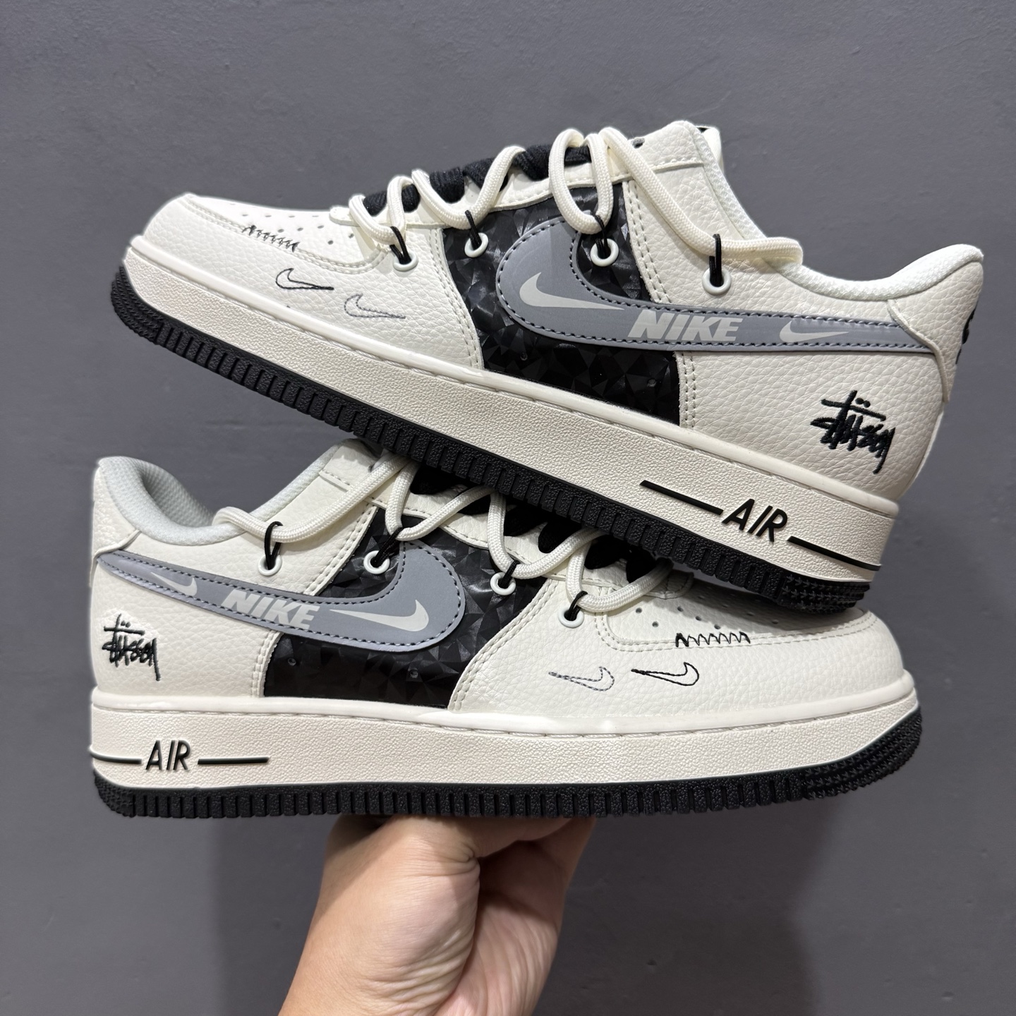 Nike Air Force 1'07 Low 斯图西联名 黑钻石抽绳 空军一号低帮休闲板鞋 DM6868-073