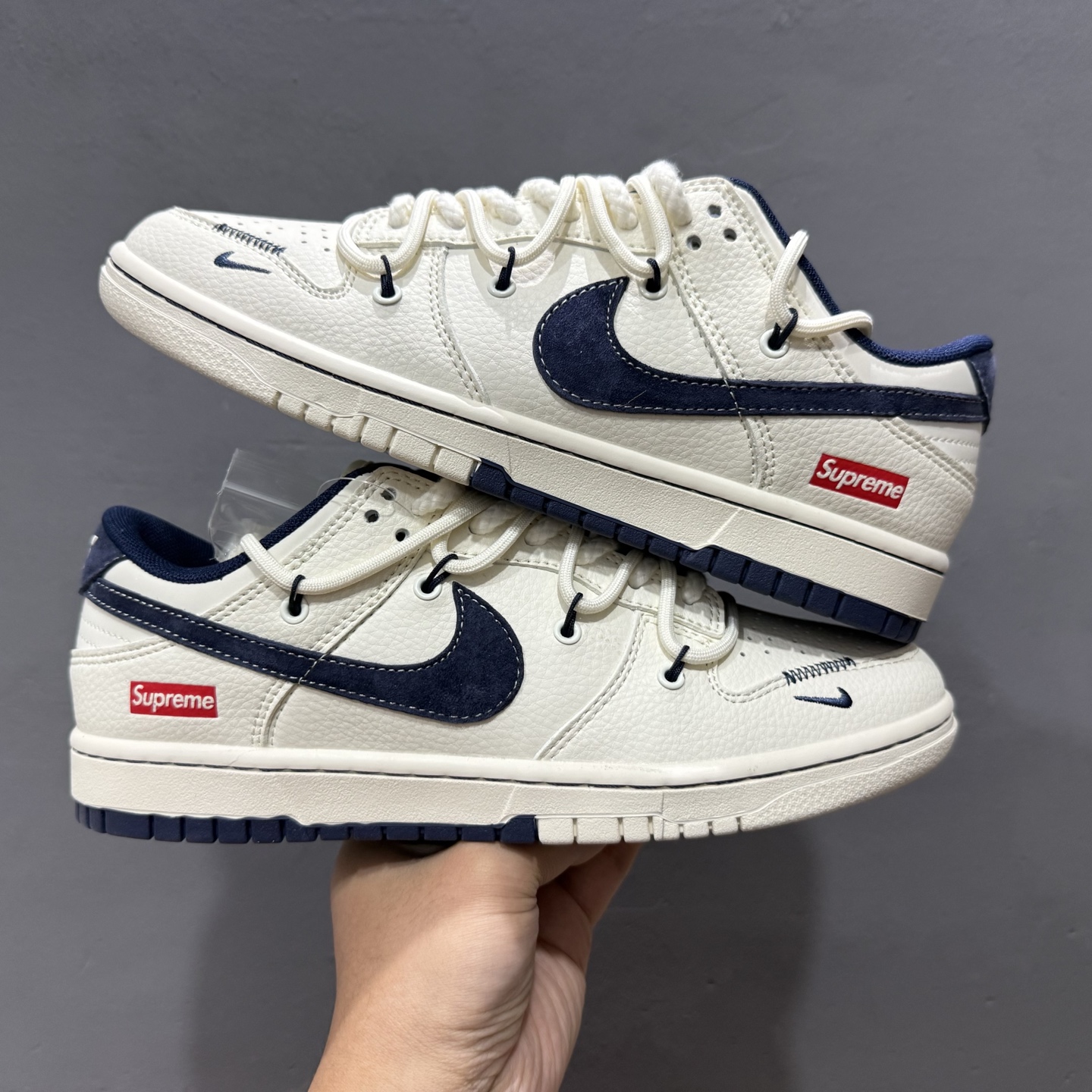 300 XC版 Nike SB Dunk Low Sup系列 绑带米白藏蓝勾 周年高端定制 低帮休闲板鞋 YX5066-279