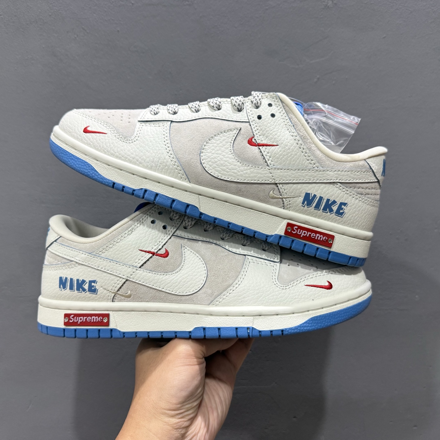 独家实拍Nike SB Dunk Low 联名三勾 奶白蓝底配色 周年高端定制 低帮休闲板鞋 SC9207-411
