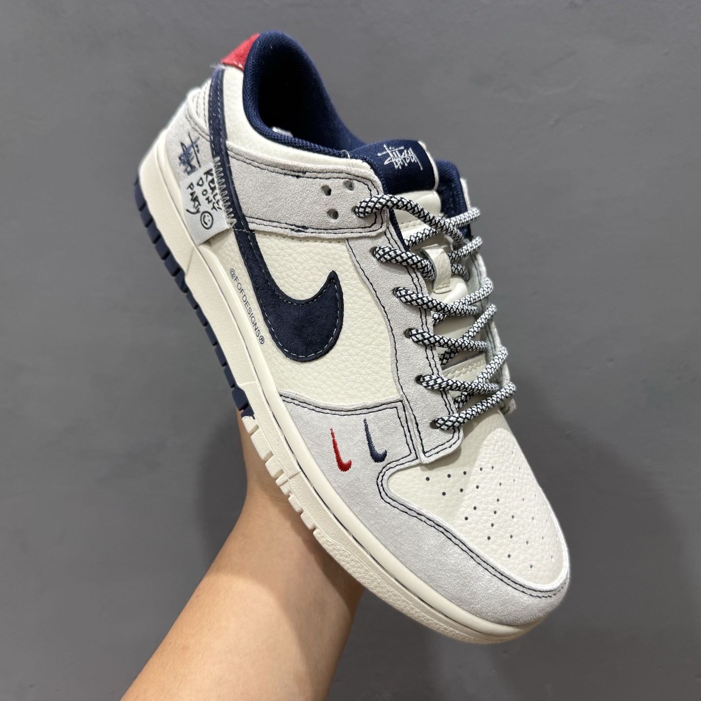 独家实拍Nike SB Dunk Low 斯图西系列 贴布藏蓝勾 周年高端定制 低帮休闲板鞋 YX5066-297