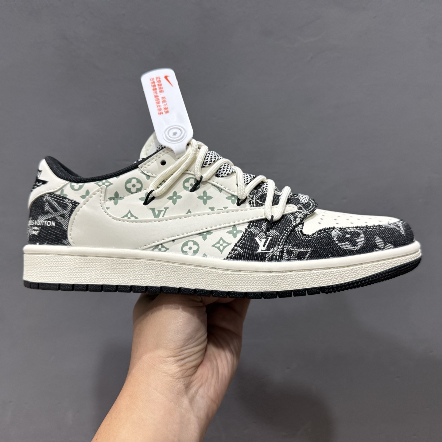 XC版 Travis Scott x Fragment Design x Air Jordan 1 Low SP AJ1 LV联名 黑牛仔抽绳 低帮文化休闲板鞋 YX5066-323