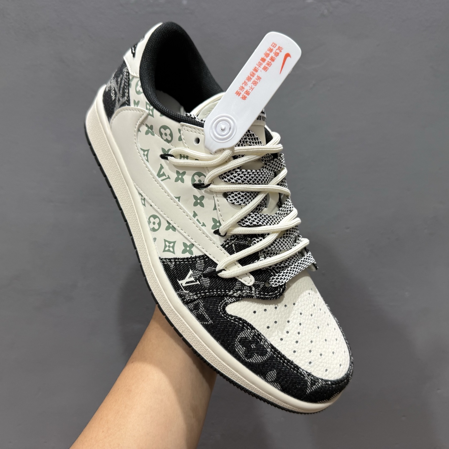 XC版 Travis Scott x Fragment Design x Air Jordan 1 Low SP AJ1 LV联名 黑牛仔抽绳 低帮文化休闲板鞋 YX5066-323