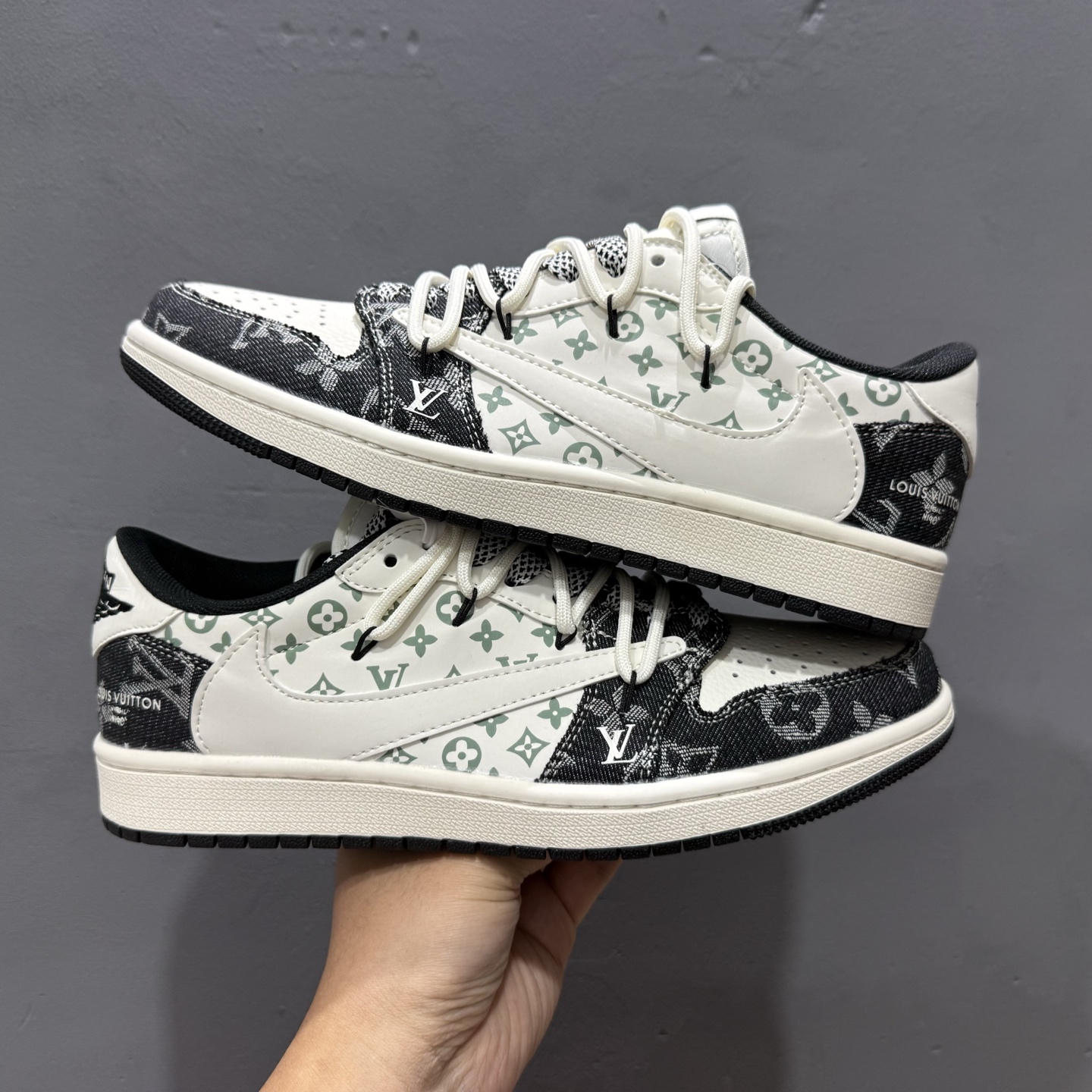 XC版 Travis Scott x Fragment Design x Air Jordan 1 Low SP AJ1 LV联名 黑牛仔抽绳 低帮文化休闲板鞋 YX5066-323