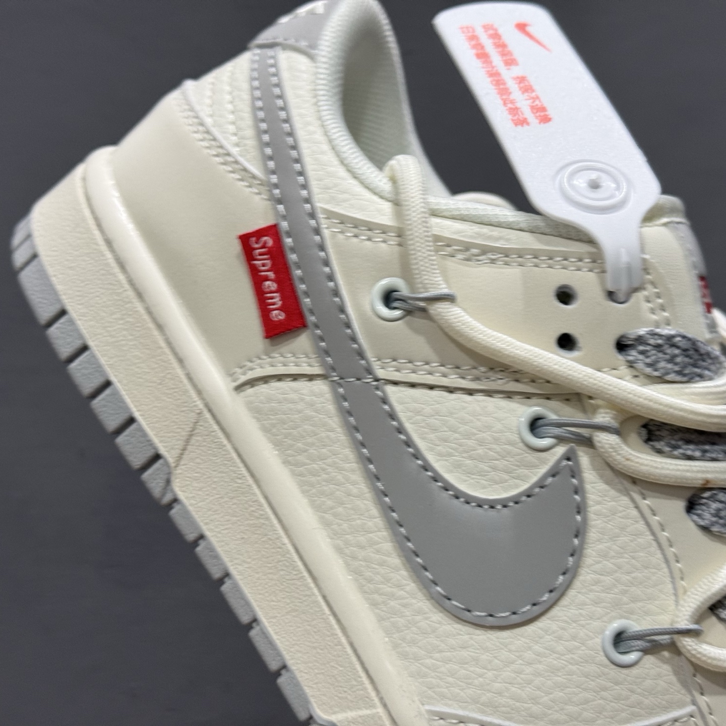 独家实拍Nike SB Dunk Low Sup系列 绑带米白灰勾 周年高端定制 低帮休闲板鞋 DM6868-091