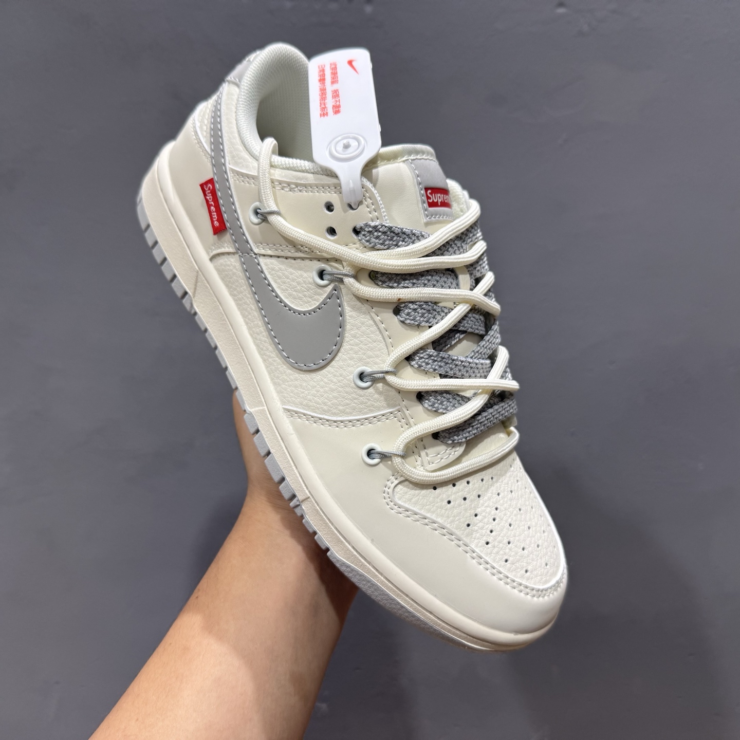 独家实拍Nike SB Dunk Low Sup系列 绑带米白灰勾 周年高端定制 低帮休闲板鞋 DM6868-091