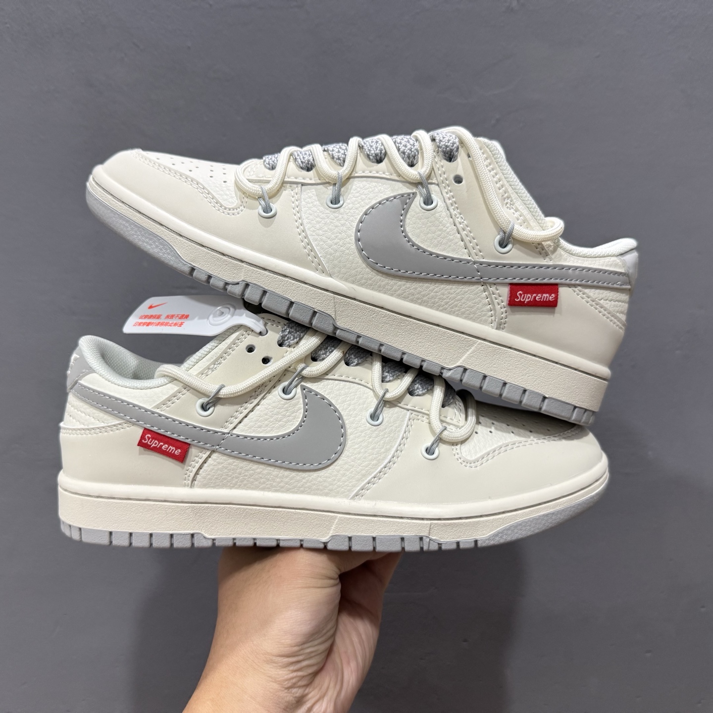 独家实拍Nike SB Dunk Low Sup系列 绑带米白灰勾 周年高端定制 低帮休闲板鞋 DM6868-091