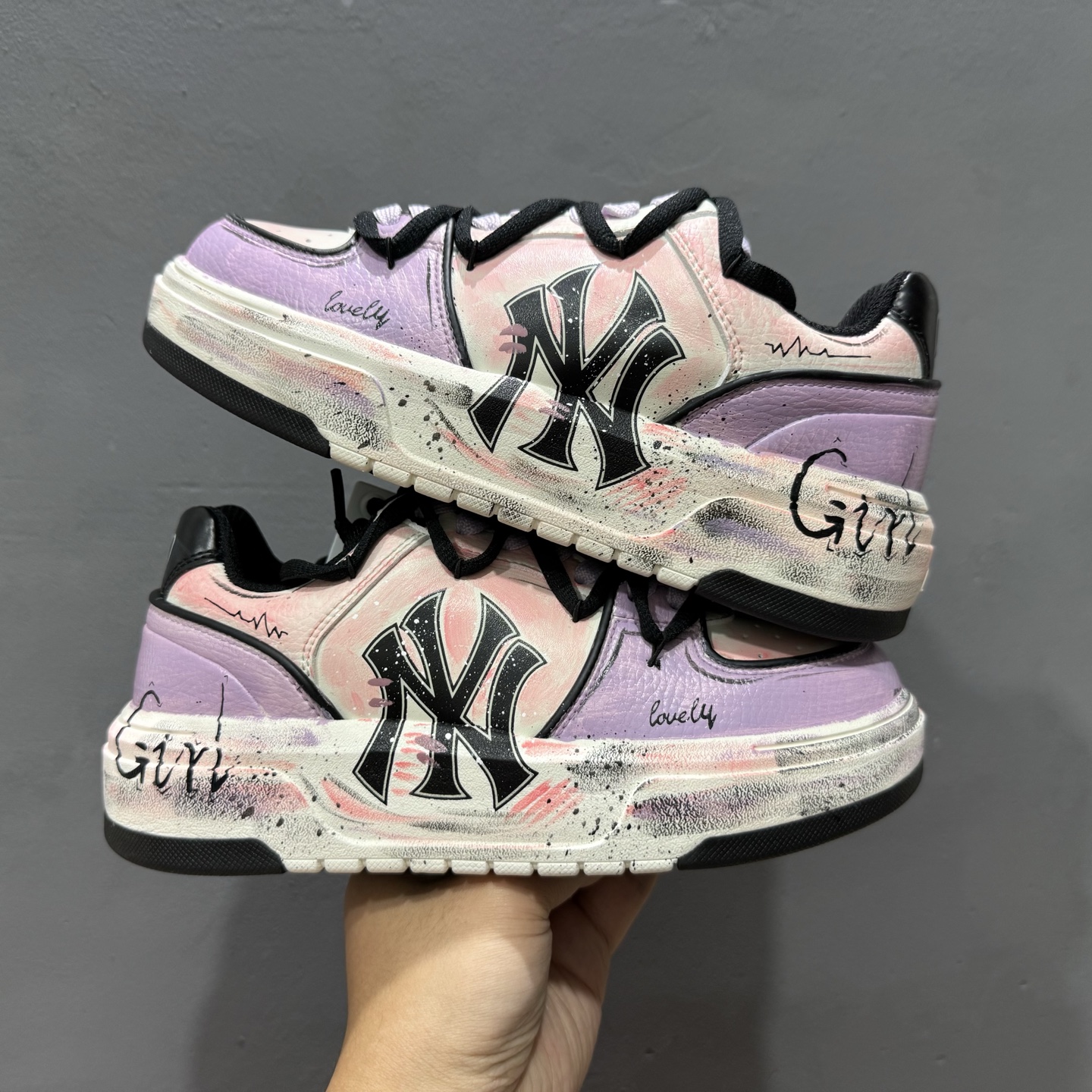 【定制球鞋】 MLB Chunky Liner 灰粉 3ASXCA12N-50IVS