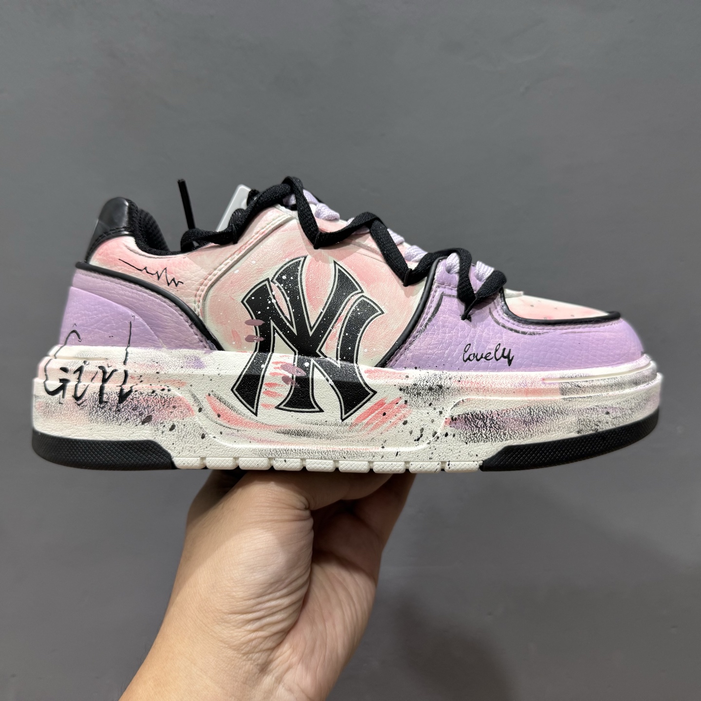【定制球鞋】 MLB Chunky Liner 灰粉 3ASXCA12N-50IVS