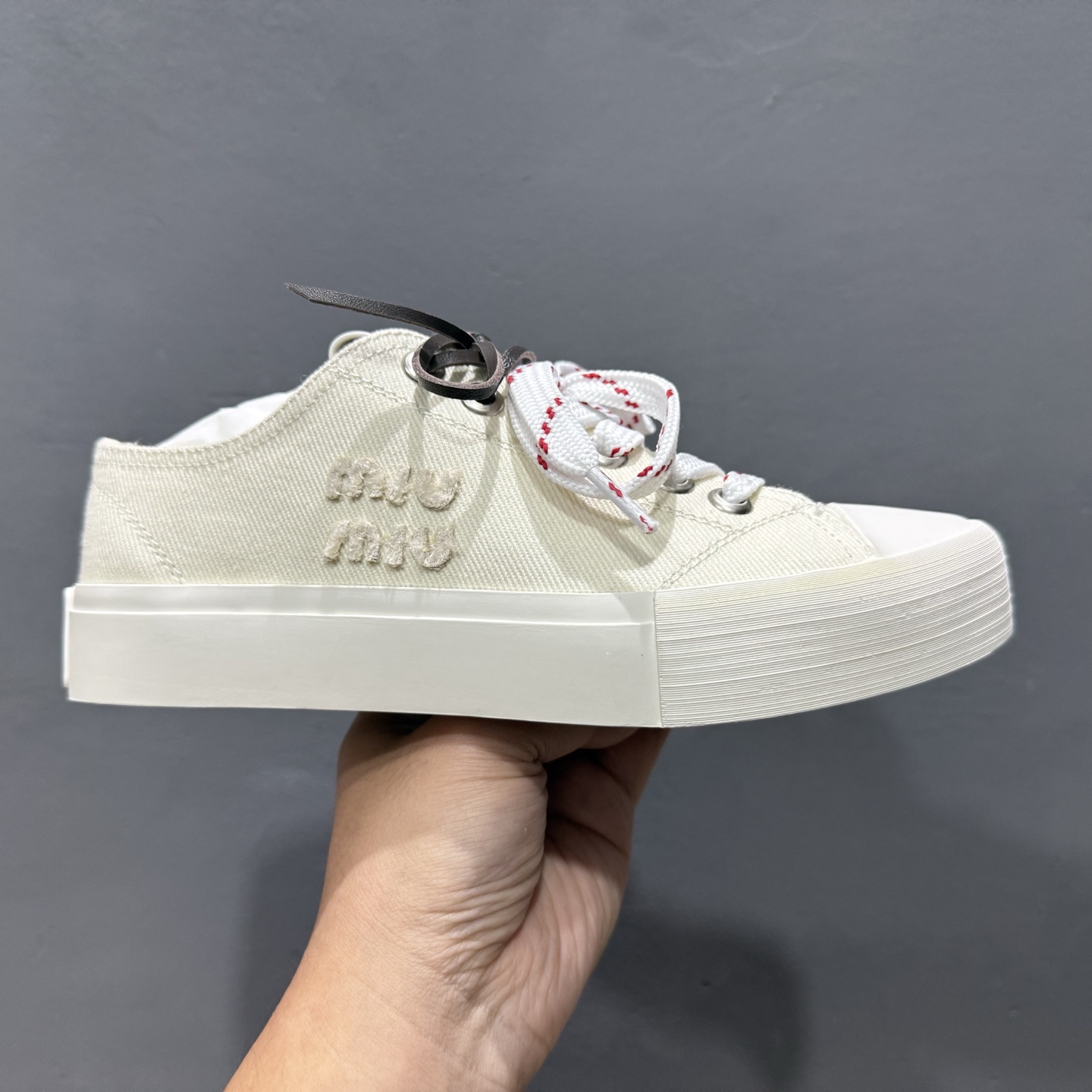 350 MiuMiu 缪缪 最新款 水洗 丹宁 牛仔布 帆布鞋 厚底 休闲 运动鞋